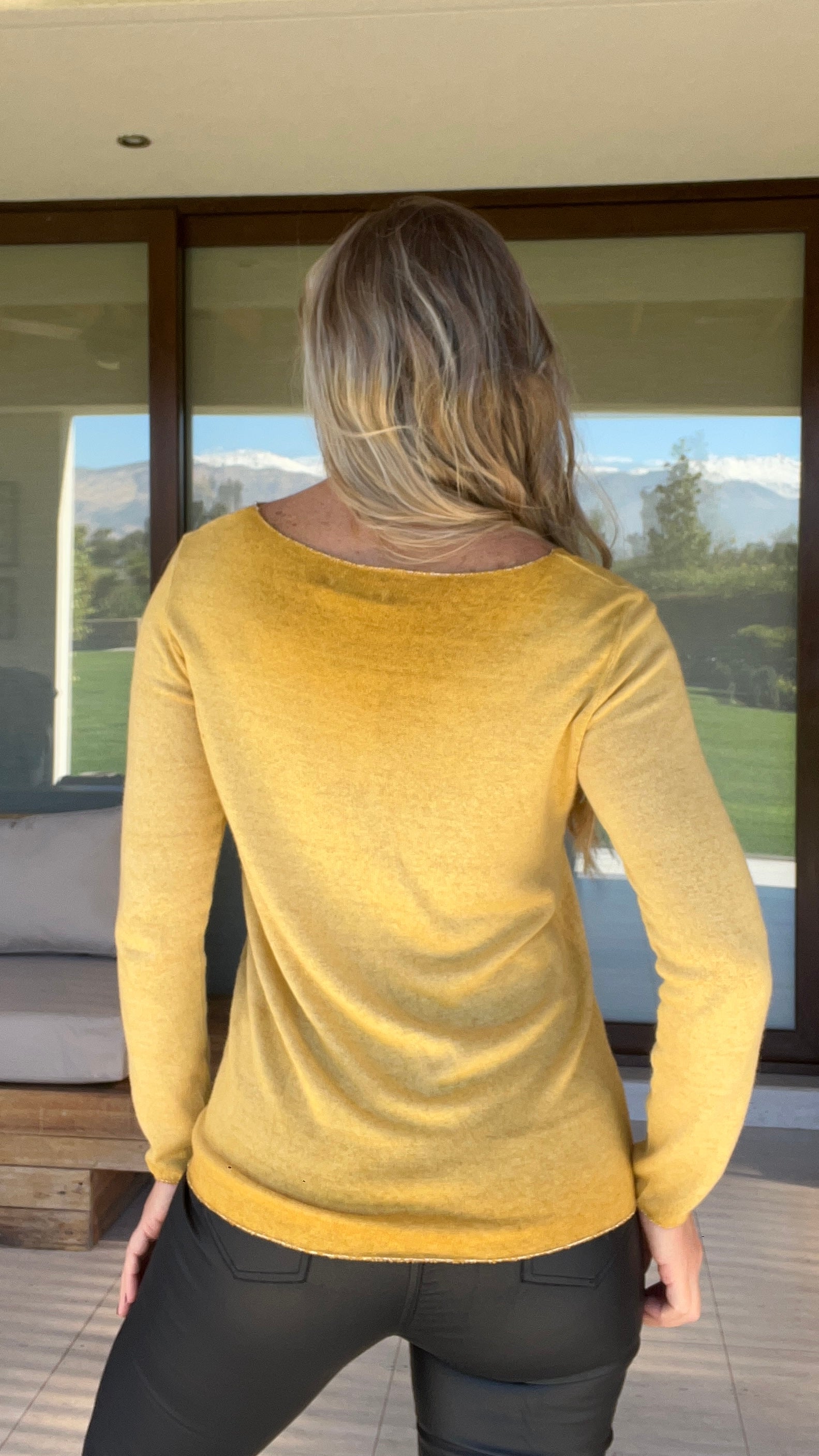 Polera Maglia Mostaza| polera manga larga de hilo amarillo mostaza| Amoramar.cl 1