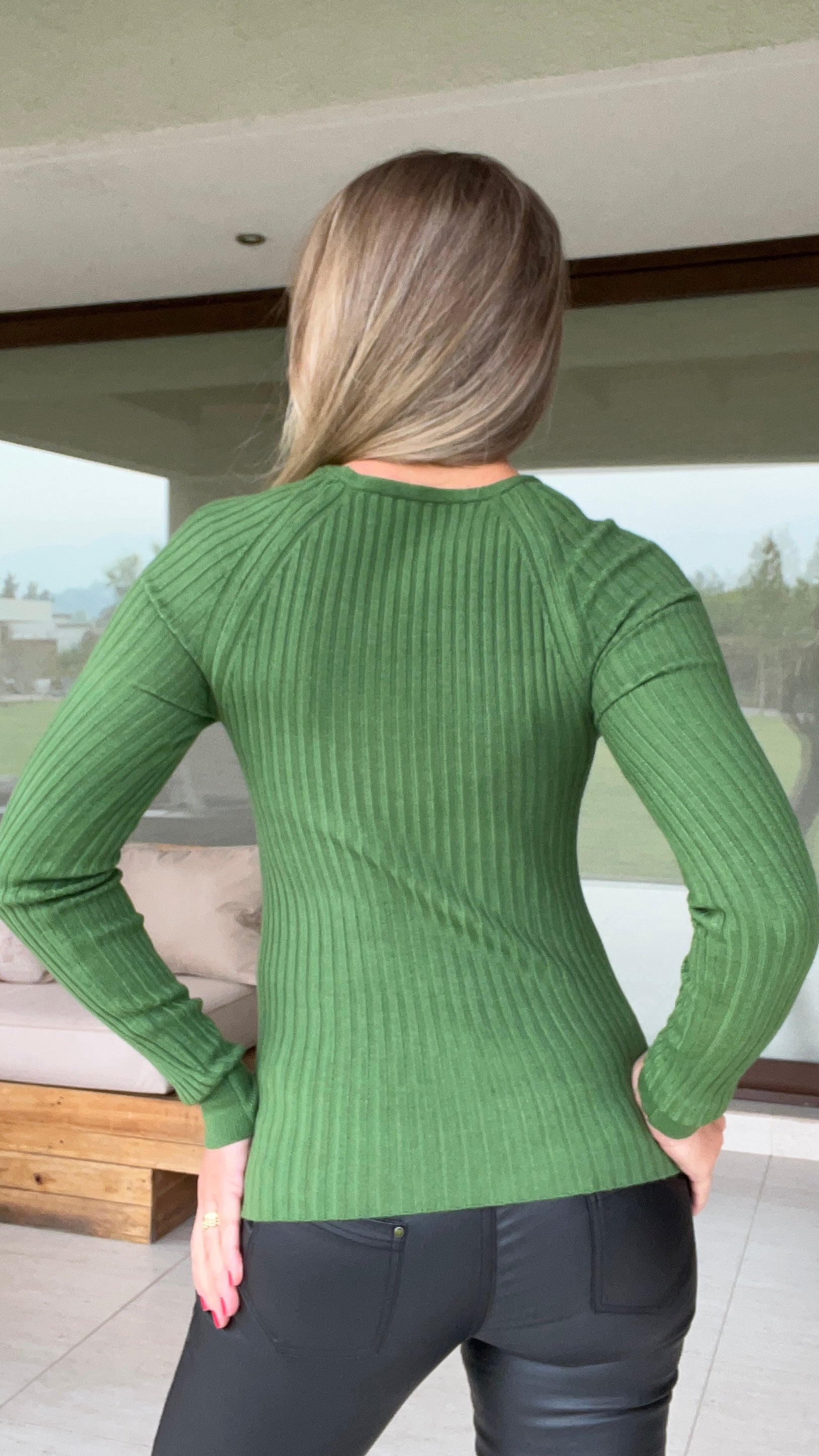 Polera Kiara Verde| Polera manga larga canutón algodón Verde |Amoramar.cl 1