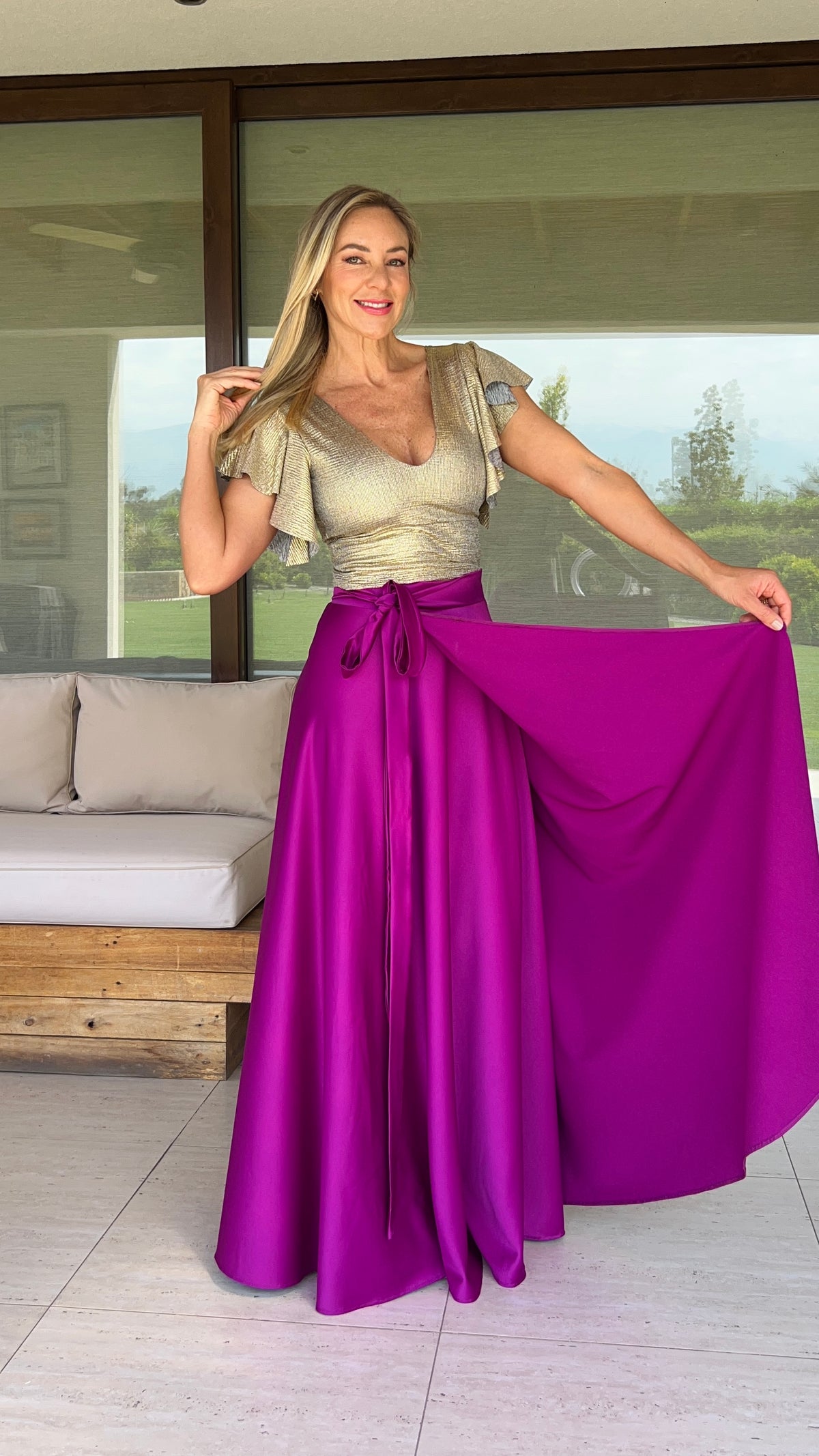 Falda Piel de Seda Magenta