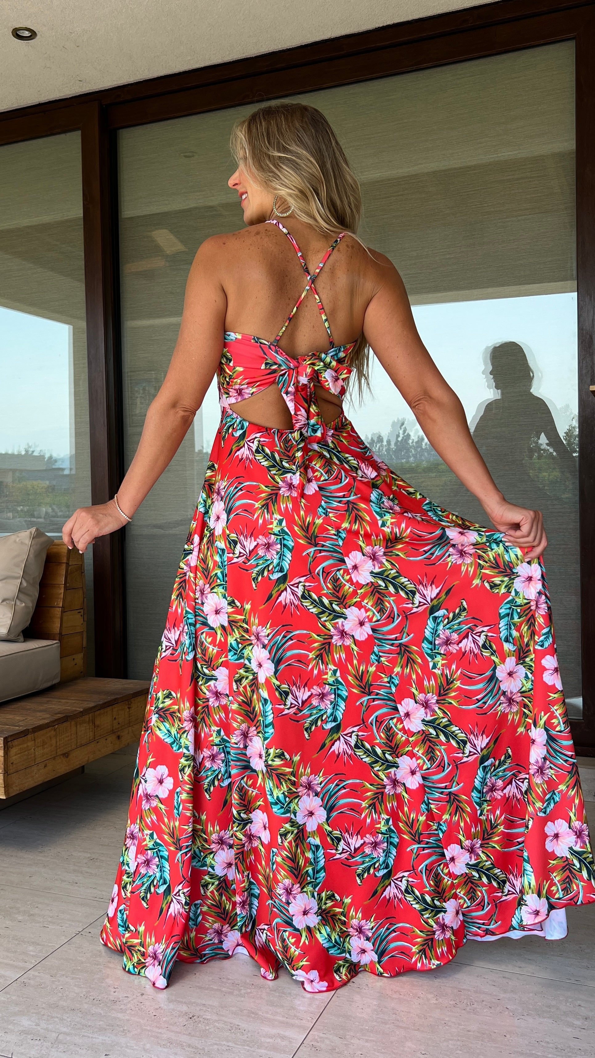 Vestido Halter Coral Flores | Vestido Floreado | Vestido Fiesta Mujer | Amoramar.cl 1