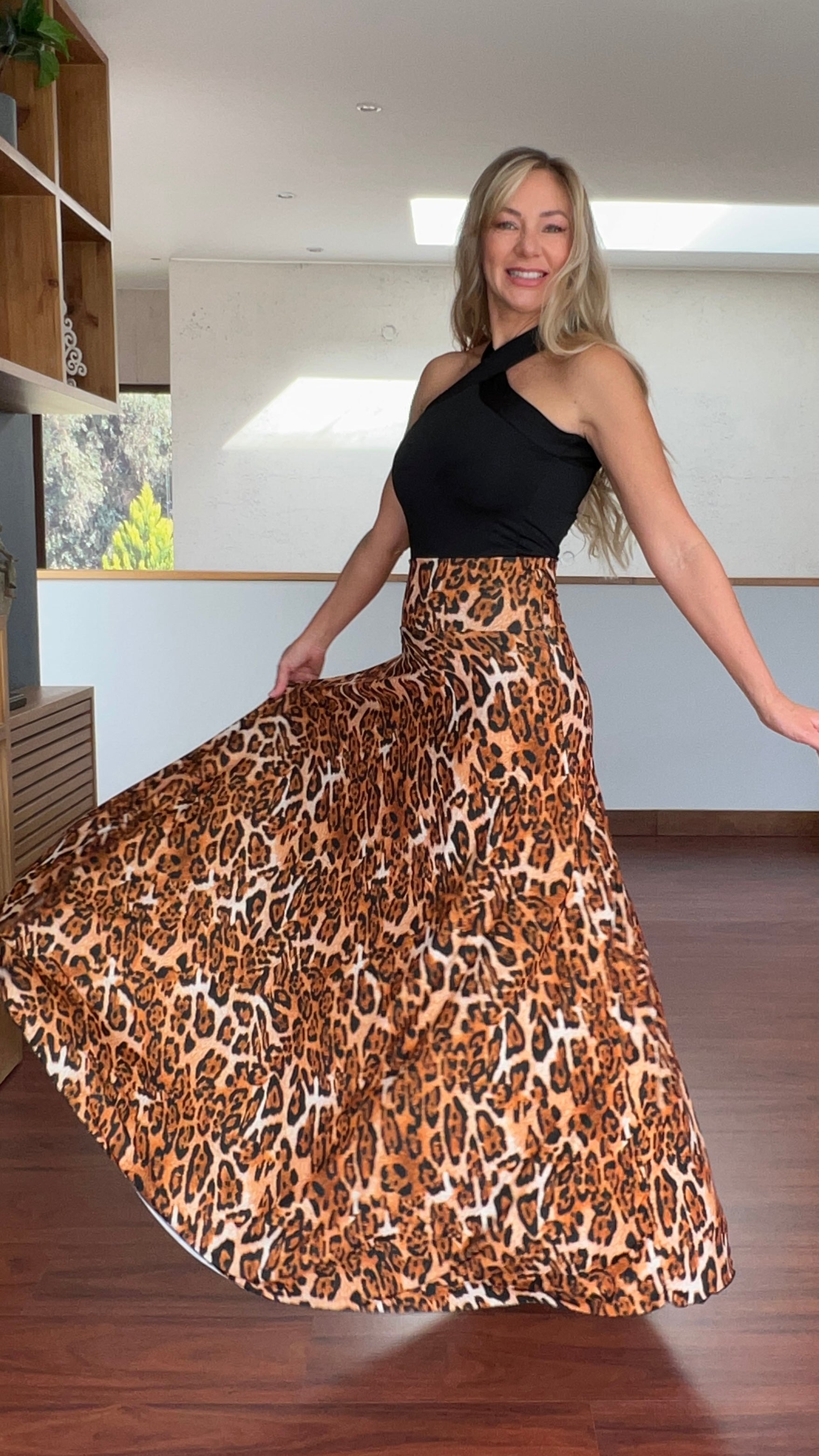 Maxifalda Print Ocre Café|Maxifalda larga leopardo|Amoramar.cl 4