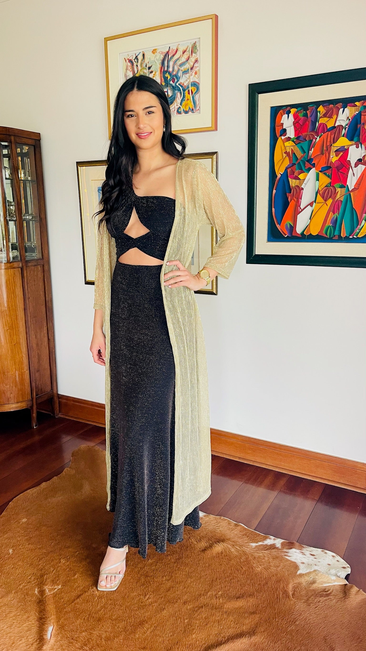 Vestido Paulina Negro Puntos Dorados