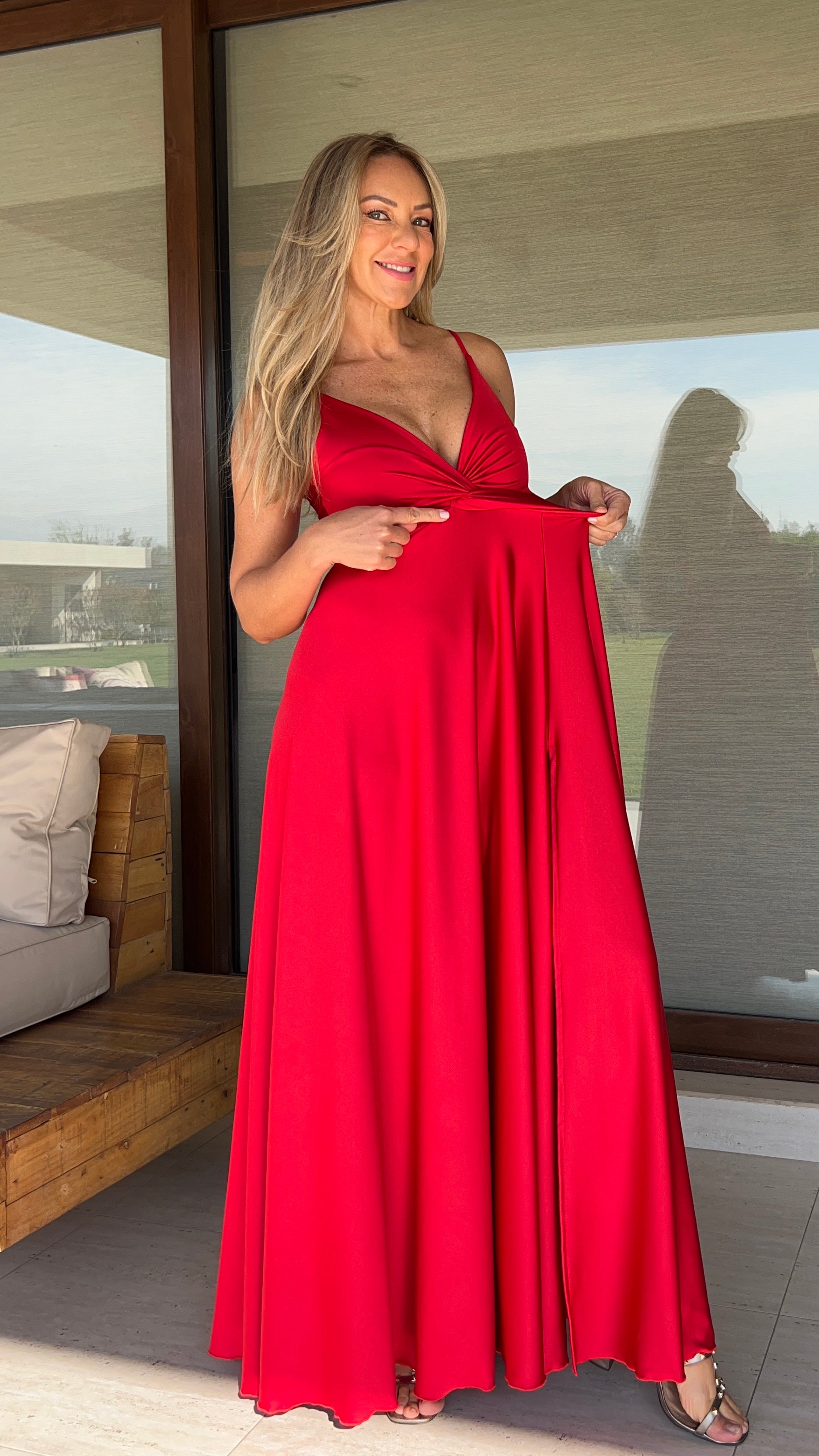 Vestido Mía Dupont rojo | vestido de fiesta mujer rojo satinado| Amoramar.cl 4