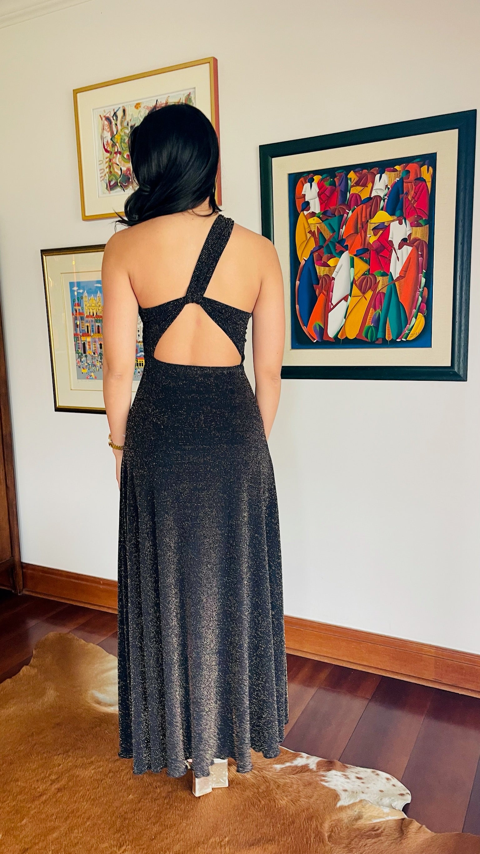 Vestido Paulina Negro Puntos Dorados