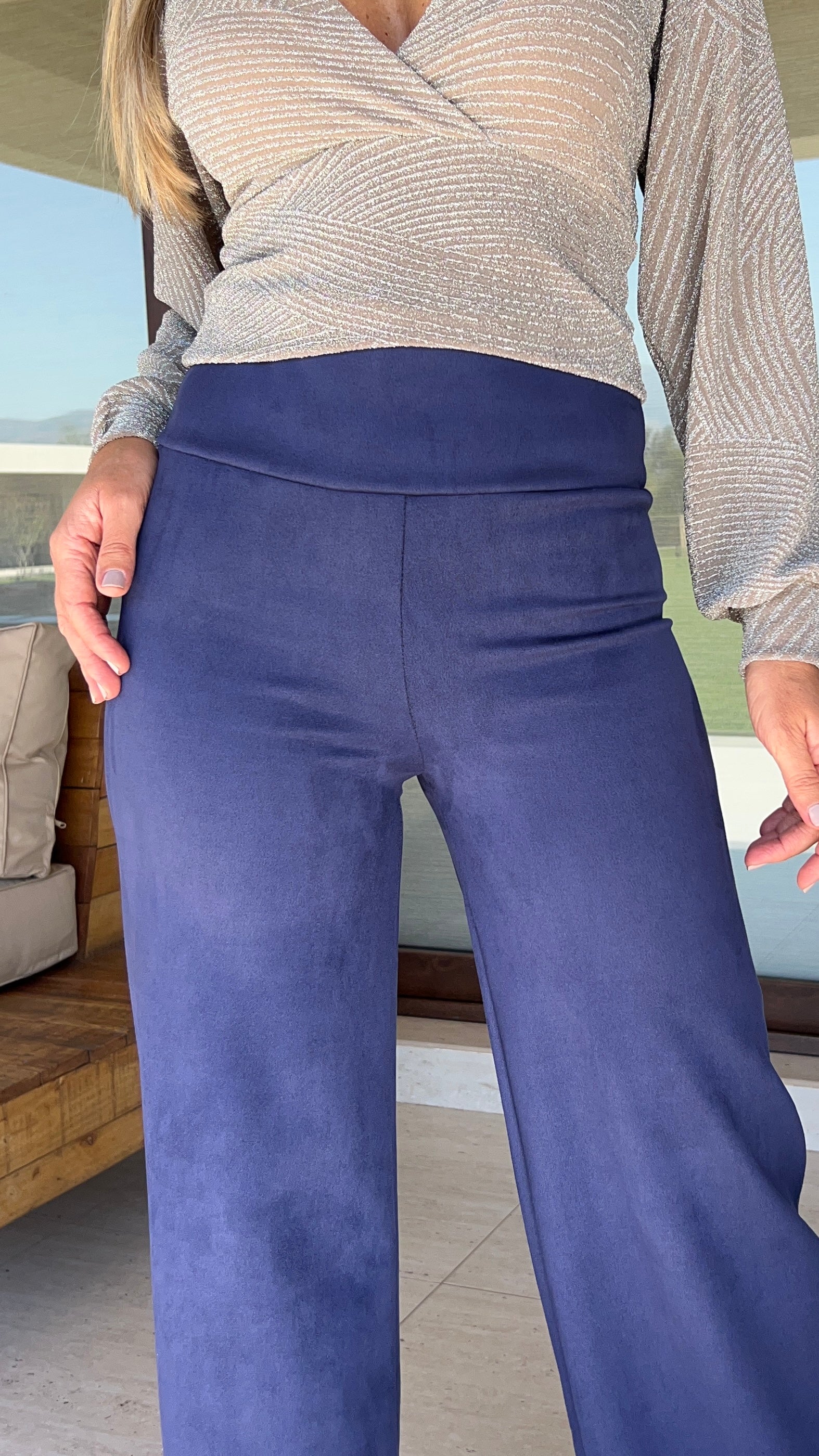 Palazzo Gamuza azul marino | Pantalon gamuza mujer azul| Amoramar.cl 2