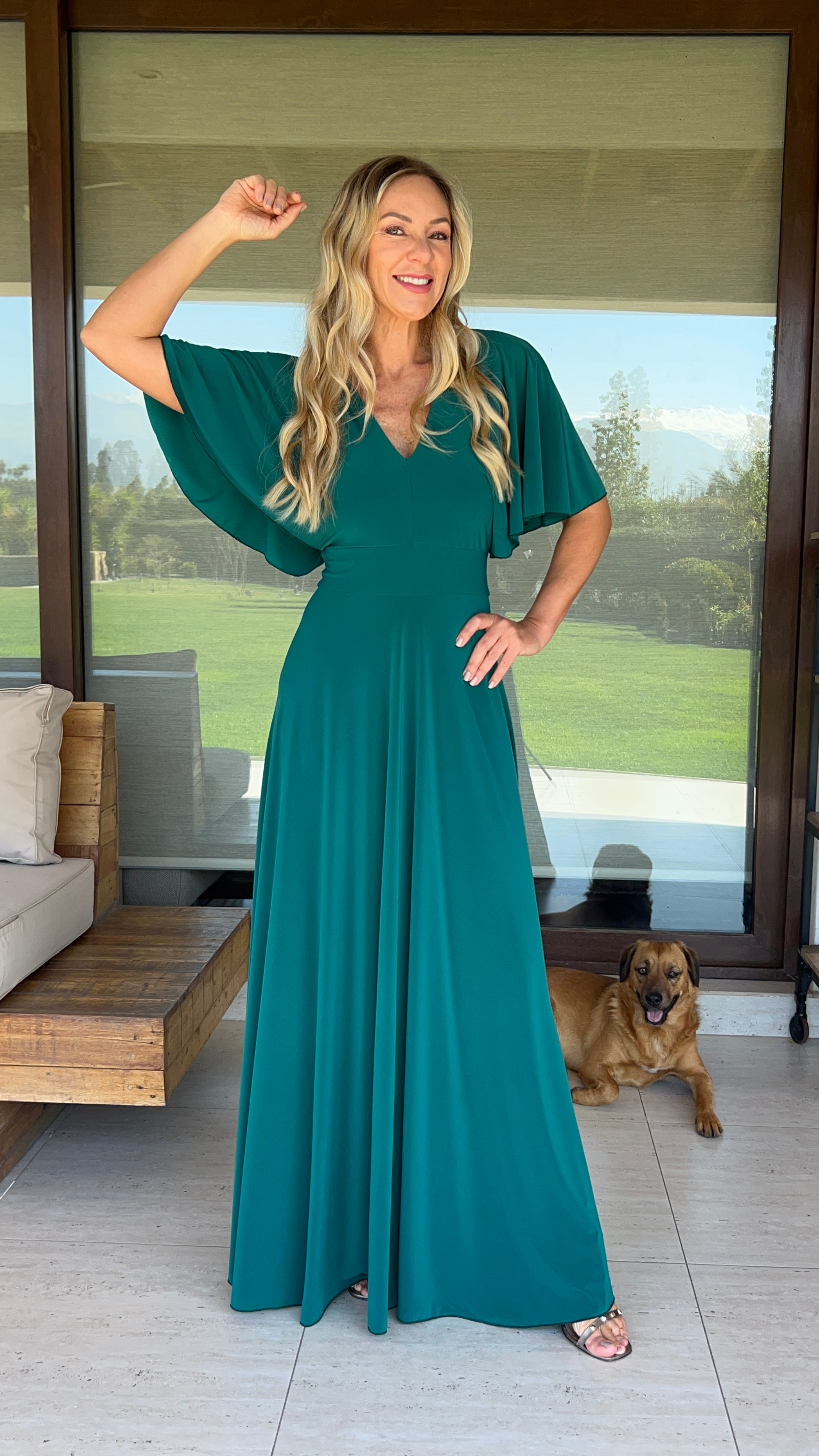 Vestido Manga de Ángel Ity Verde Esmeralda