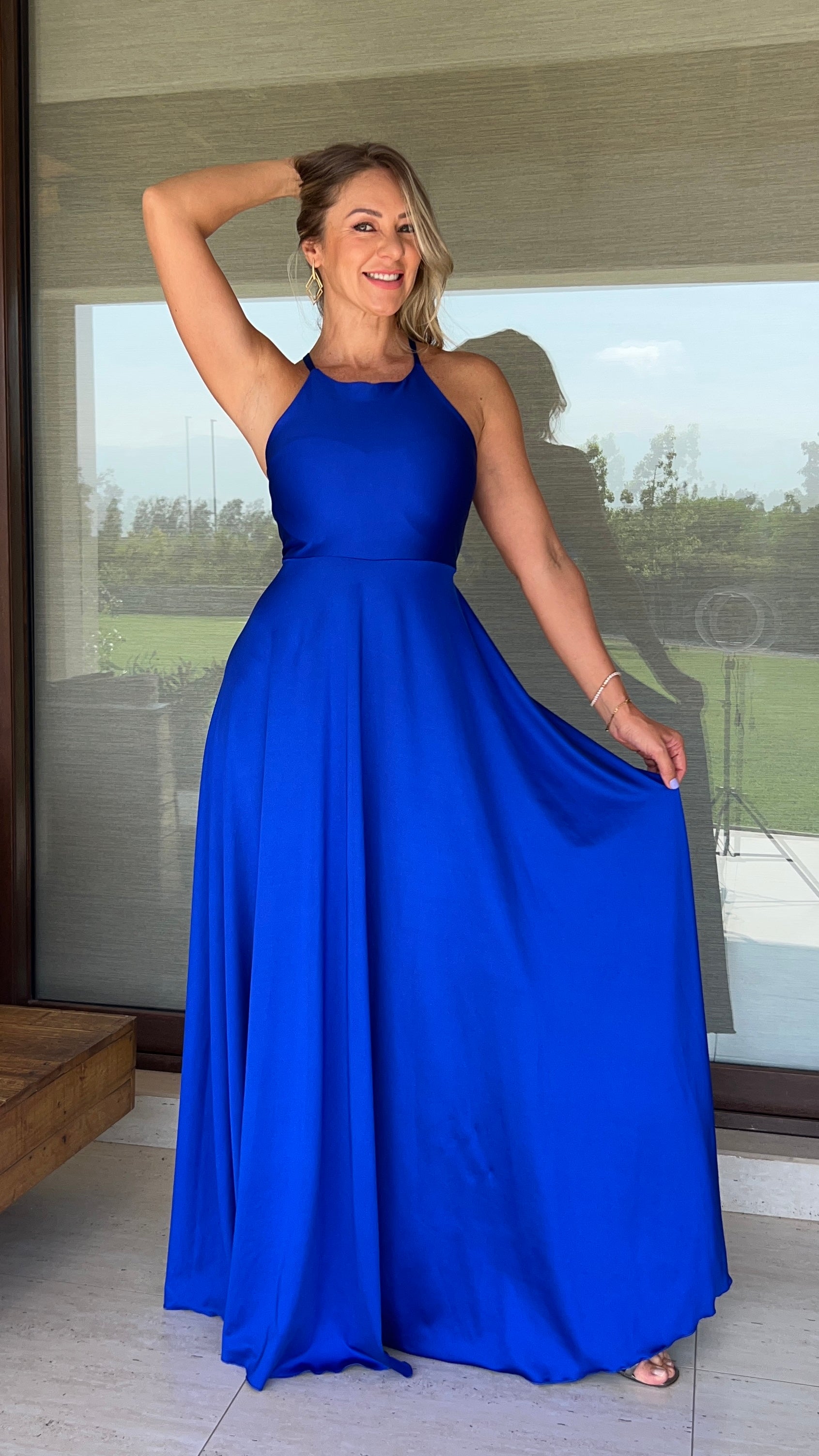 Vestido Halter Azul Reu | Vestido Largo Azul | Vestido Fiesta Mujer | Amoramar.cl