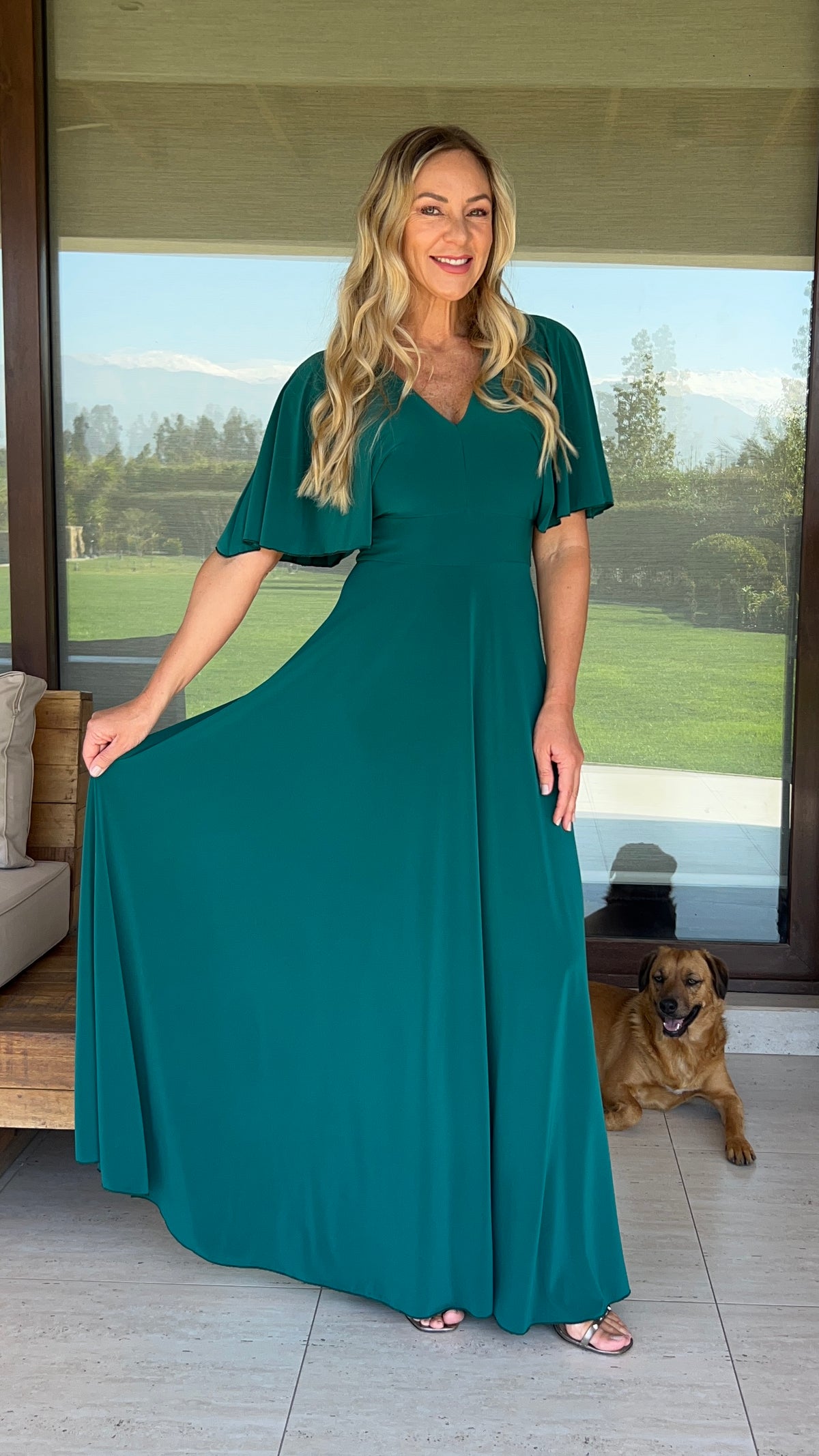 Vestido Manga de Ángel Ity Verde Esmeralda