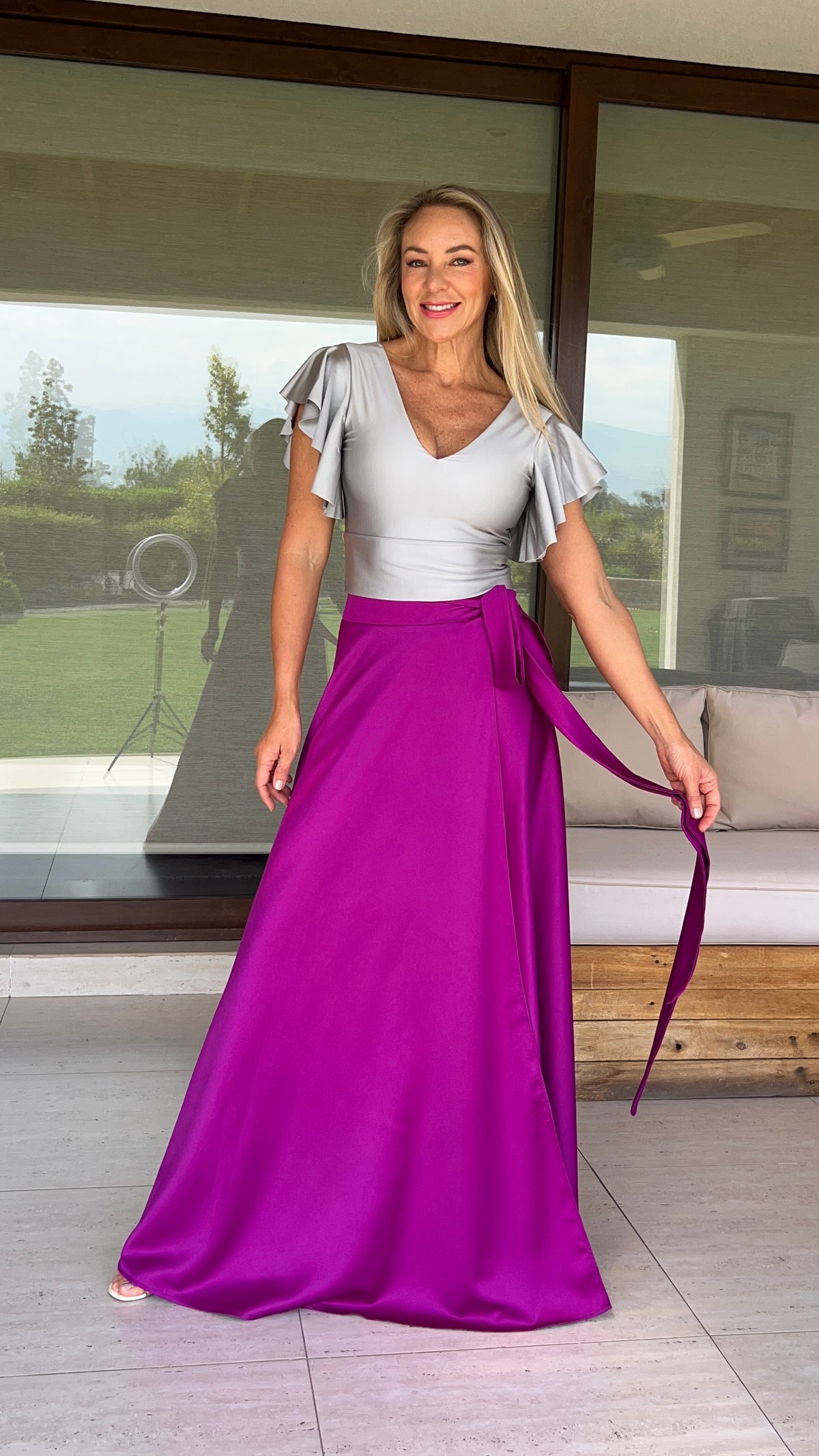 Falda Piel de Seda Magenta