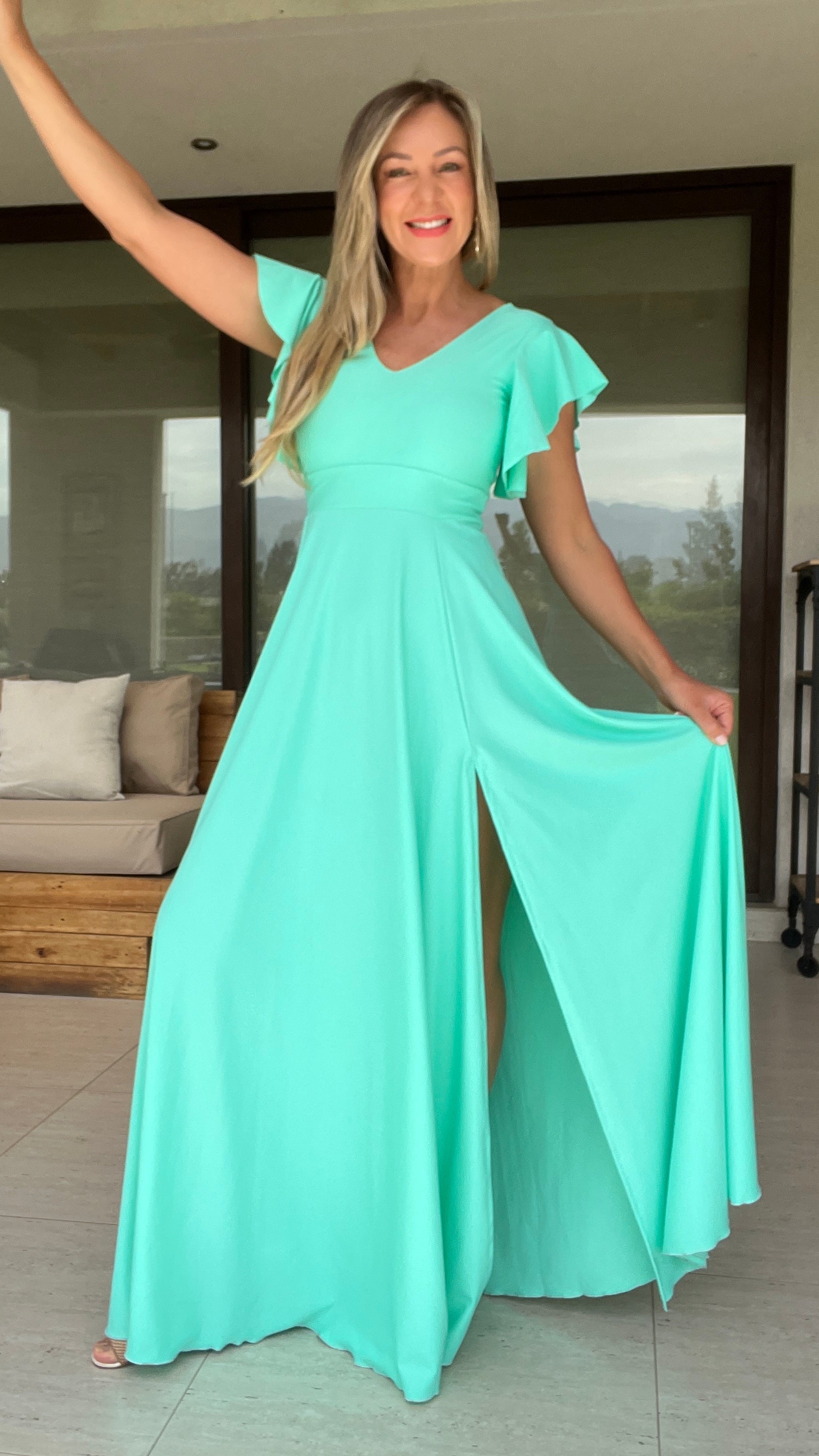 Vestido Lorenza Verde Agua 3| Vestido de Fiesta Verde | Vestido Mujer | Amoramar.cl