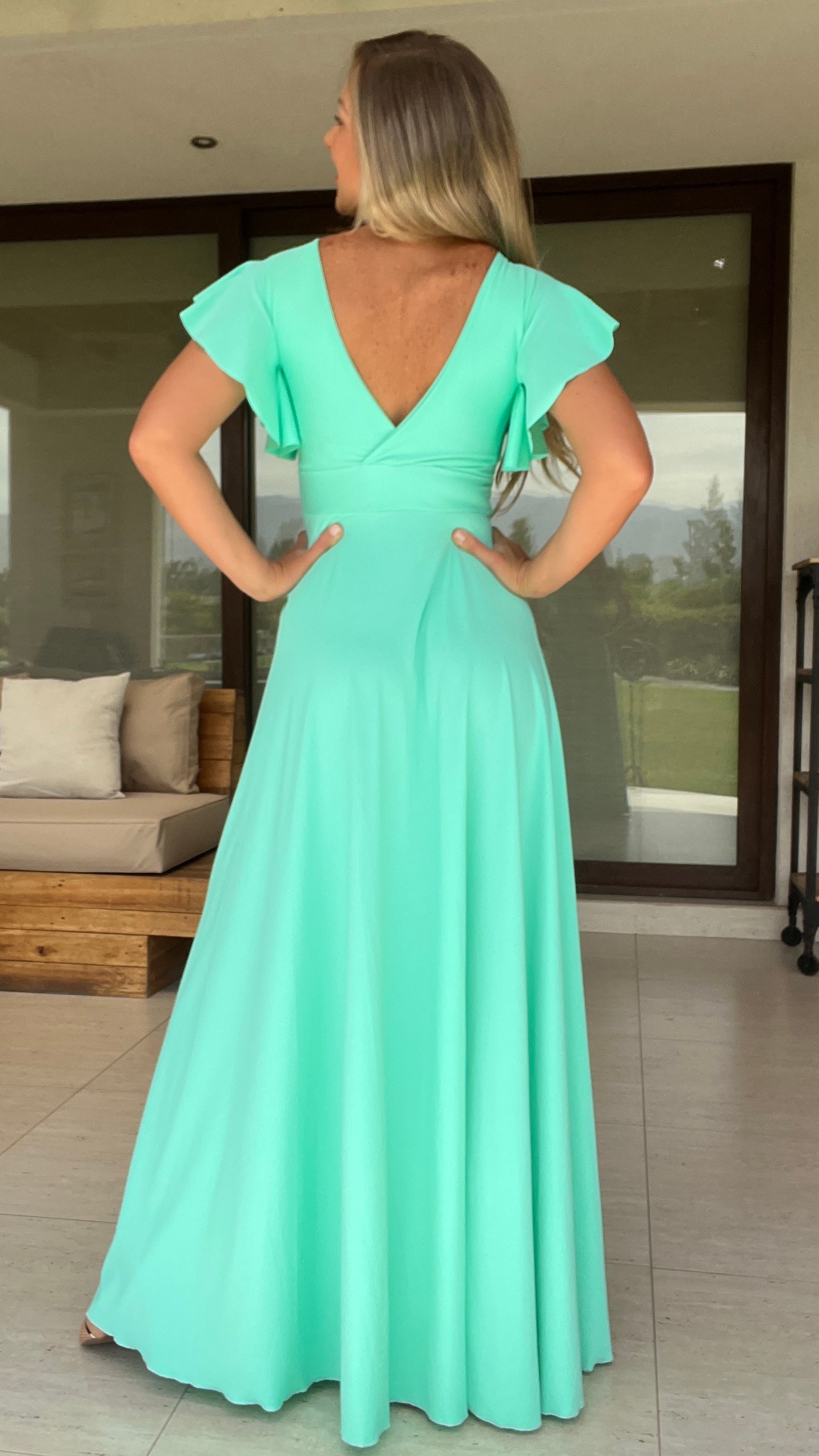 Vestido Lorenza Verde Agua 1| Vestido de Fiesta Verde | Vestido Mujer | Amoramar.cl