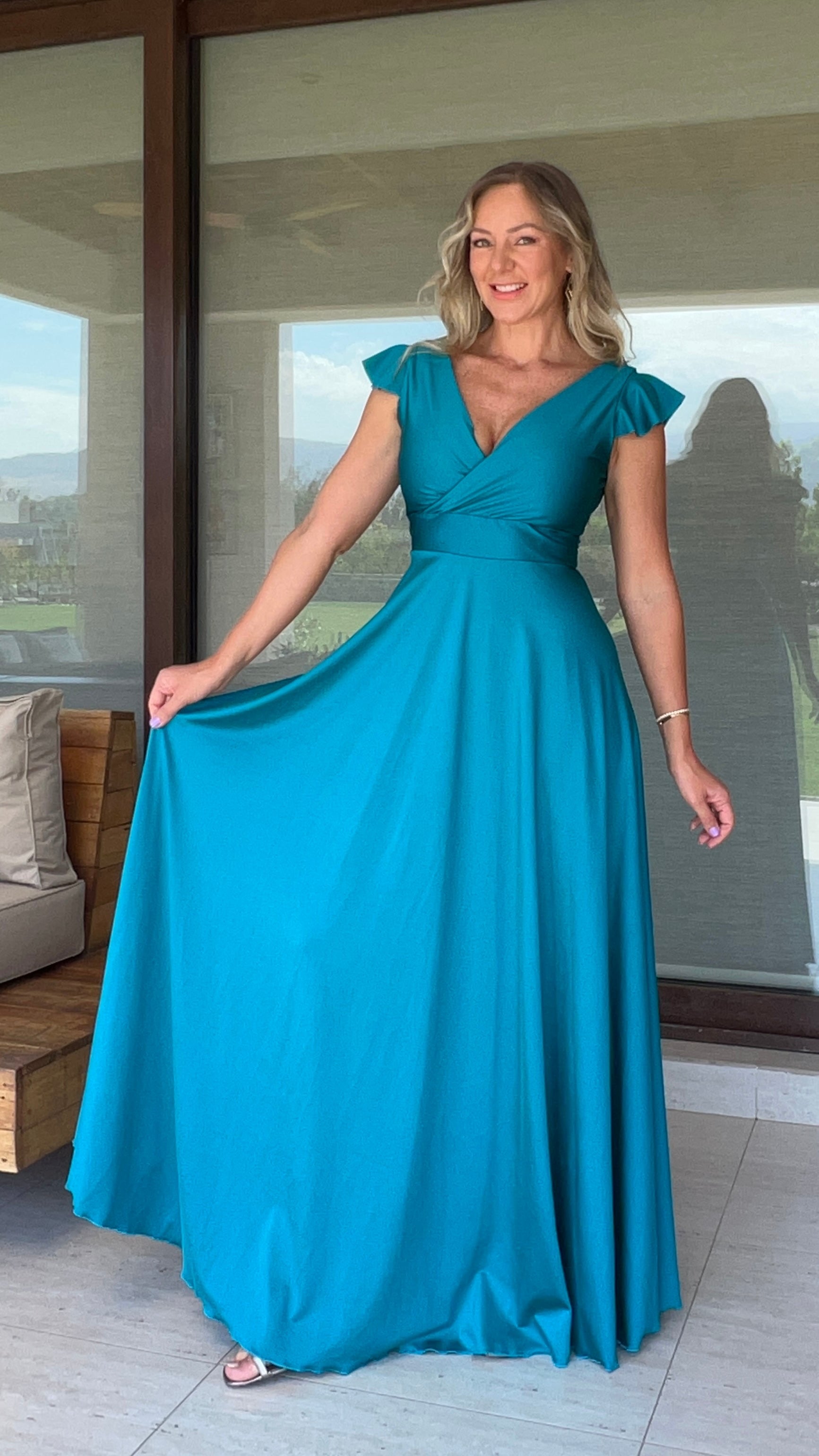 Vestido Isabella Dupont Azul Turquesa| Vestido Largo de Fiesta Calipso | Amoramar.cl 4