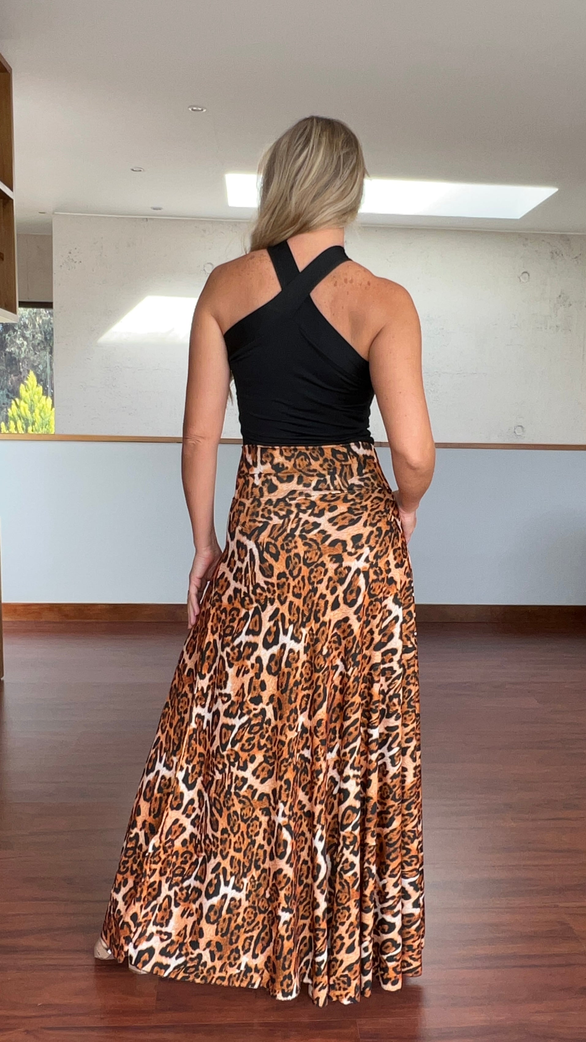 Maxifalda Print Ocre Café|Maxifalda larga leopardo|Amoramar.cl 2