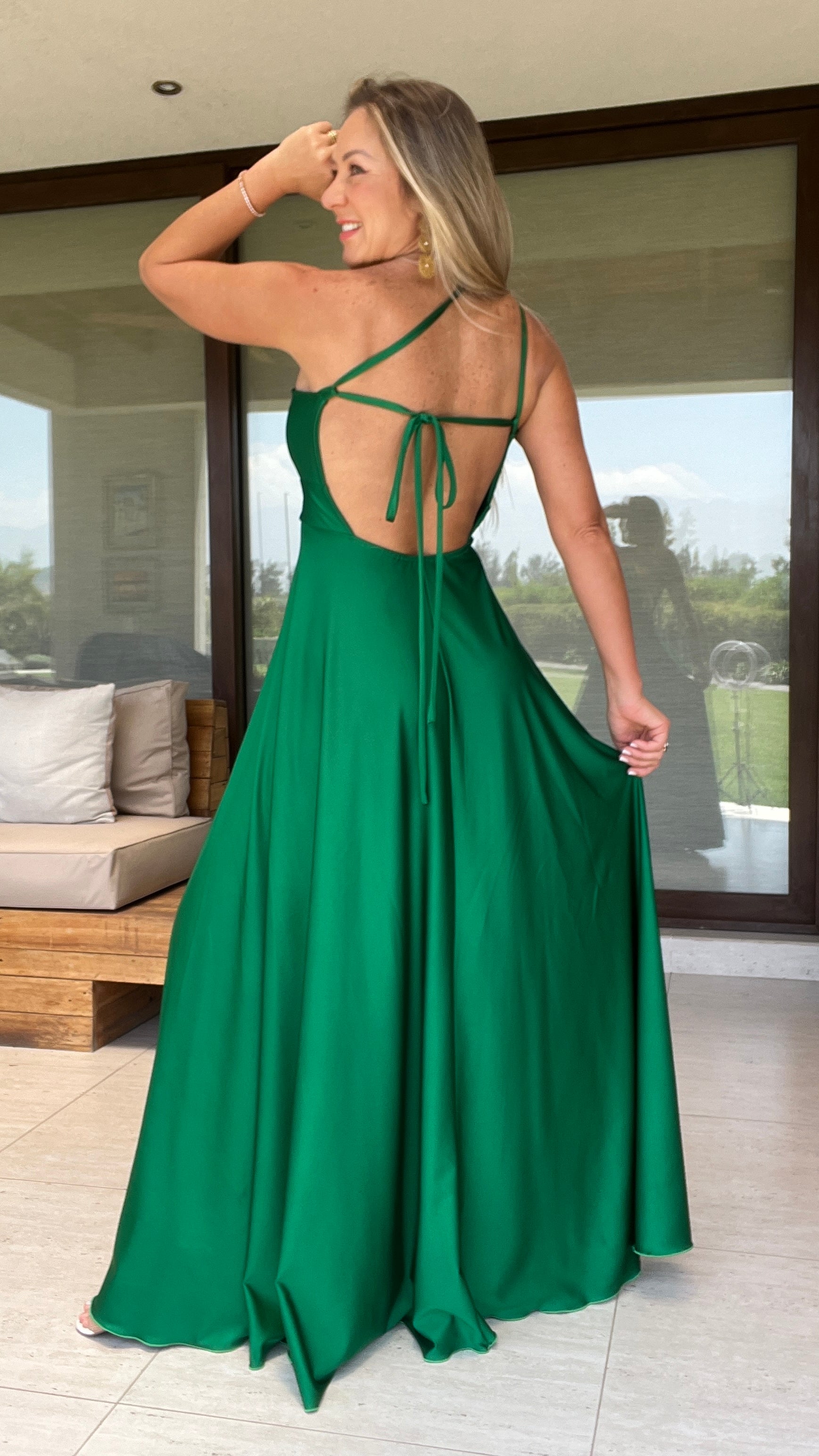 Vestido Javiera Verde| Vestido Fiesta Verde| Vestido Asimétrico| Amoramar.cl 1