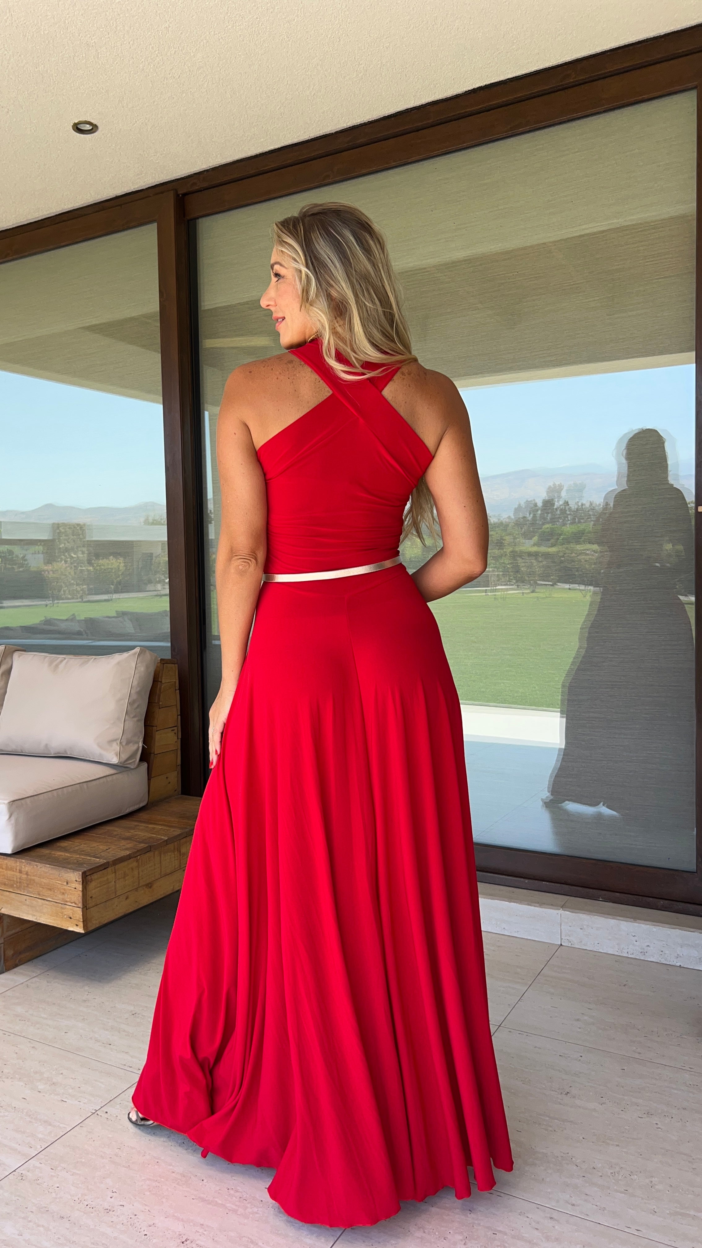 Vestido Naomi Rojo| vestido cuello halter cruzado mujer rojo| Amoramar.cl 4