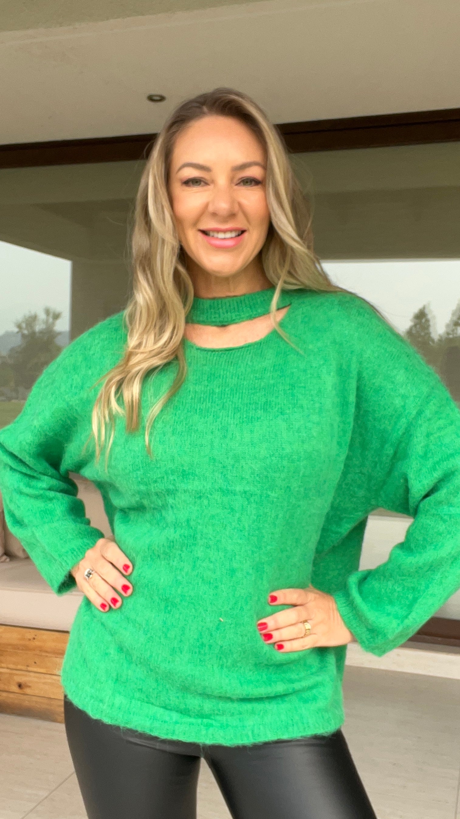 Sweater Renata Verde | Abrigo verde lanilla | Amoramar.cl 