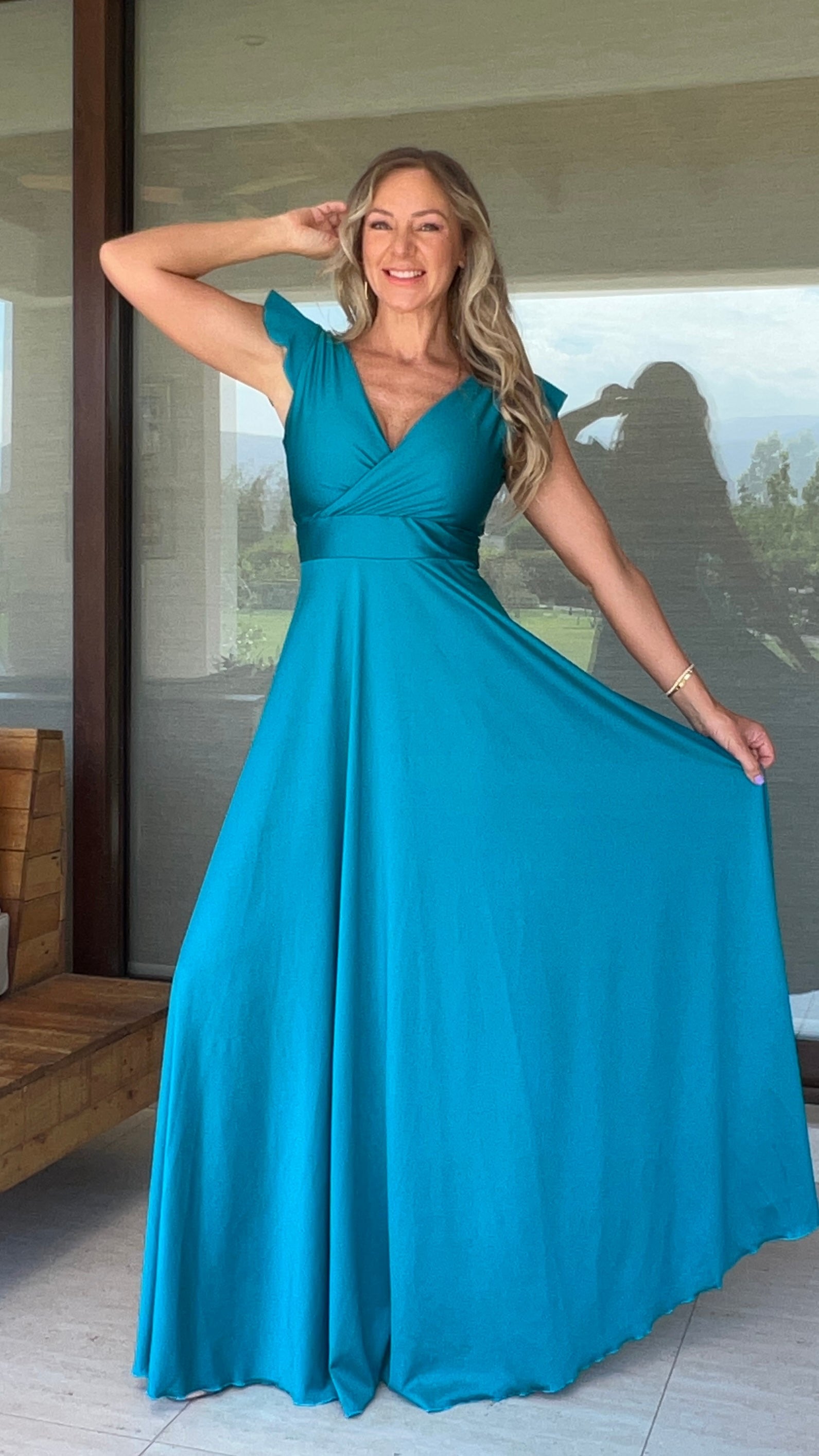 Vestido Isabella Dupont Azul Turquesa| Vestido Largo de Fiesta Calipso | Amoramar.cl