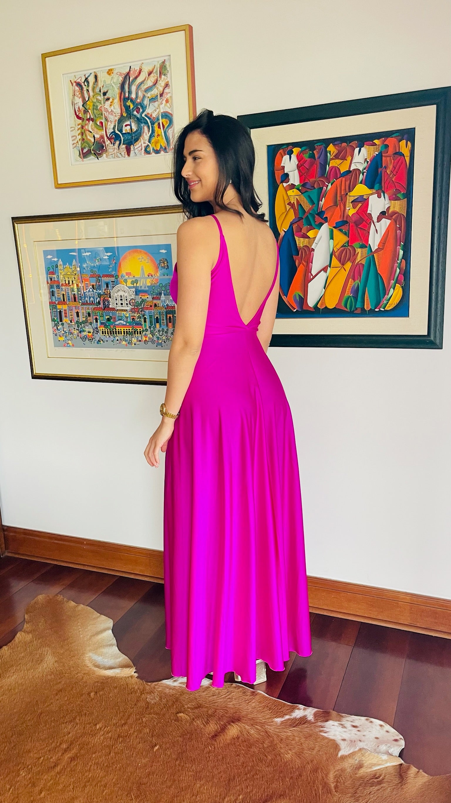 Vestido Amanda en V Dupont Magenta