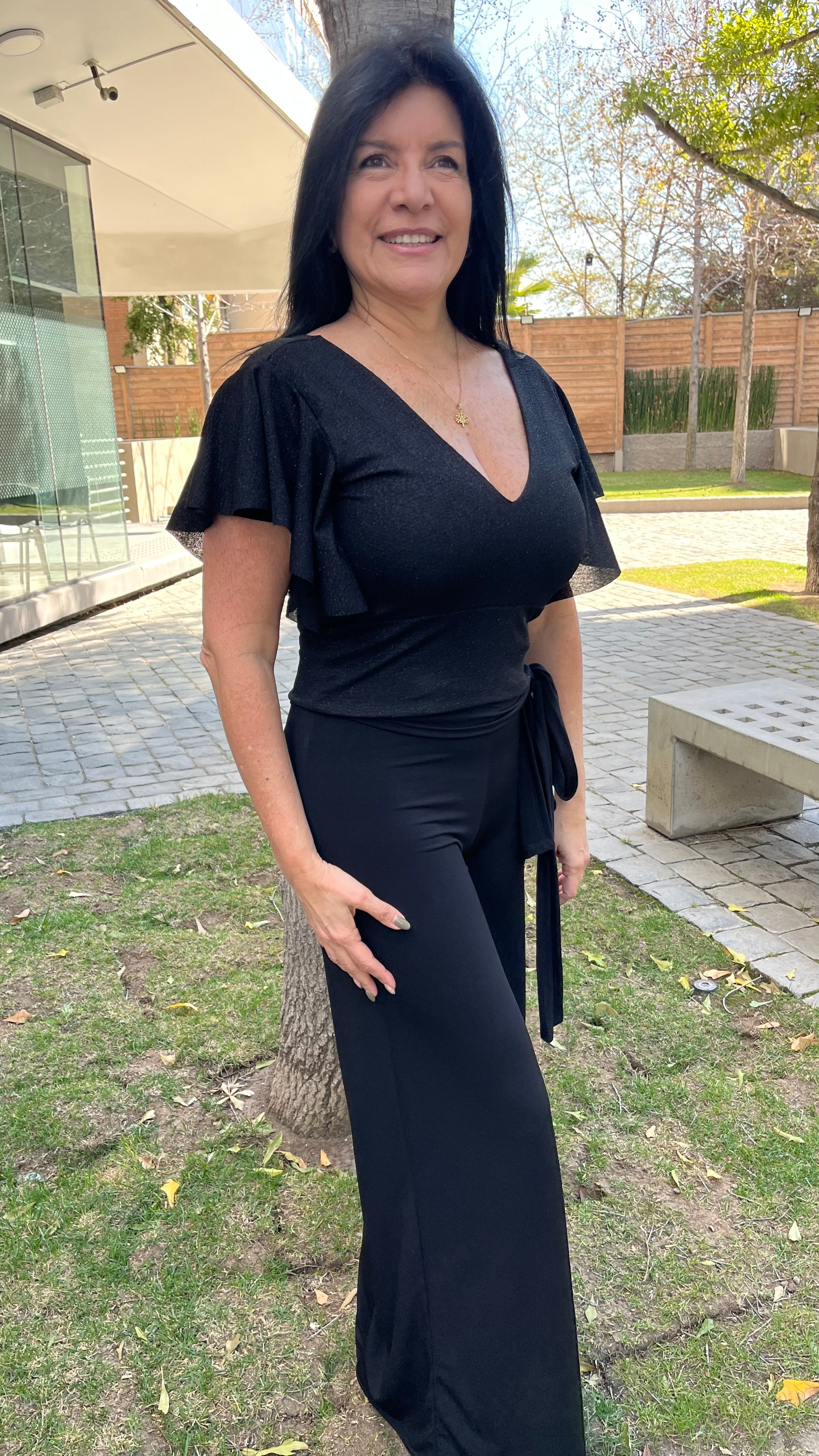 Crop Top Elisa Negro Brillos