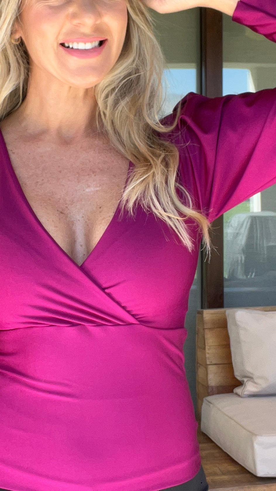Top manga larga magenta Dupont| Top fiesta mujer fucsia, magenta, satinado| amoramar.cl 1