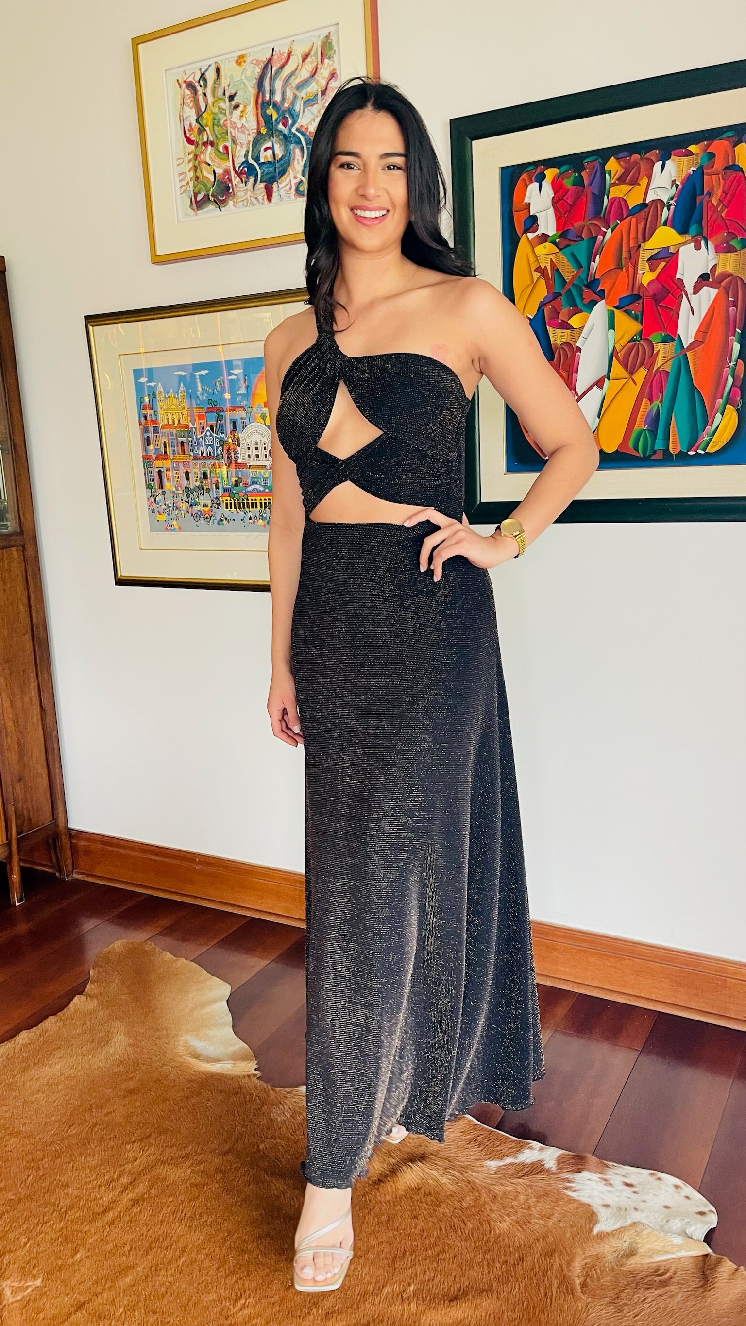 Vestido Paulina Negro Puntos Dorados