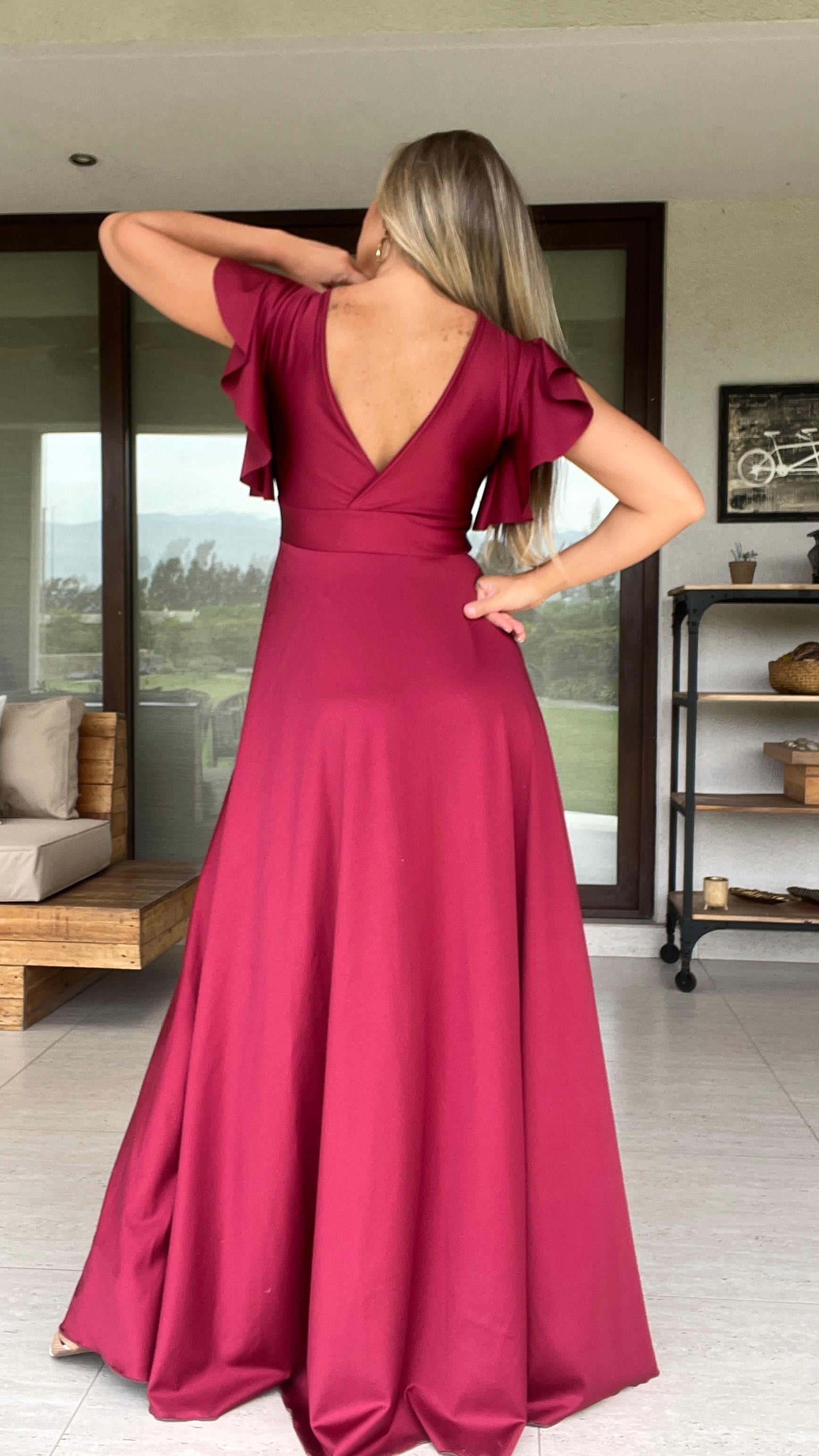 Vestido Lorenza Granate 3| Vestido de Fiesta Rojo | Vestido Mujer | Amoramar.cl