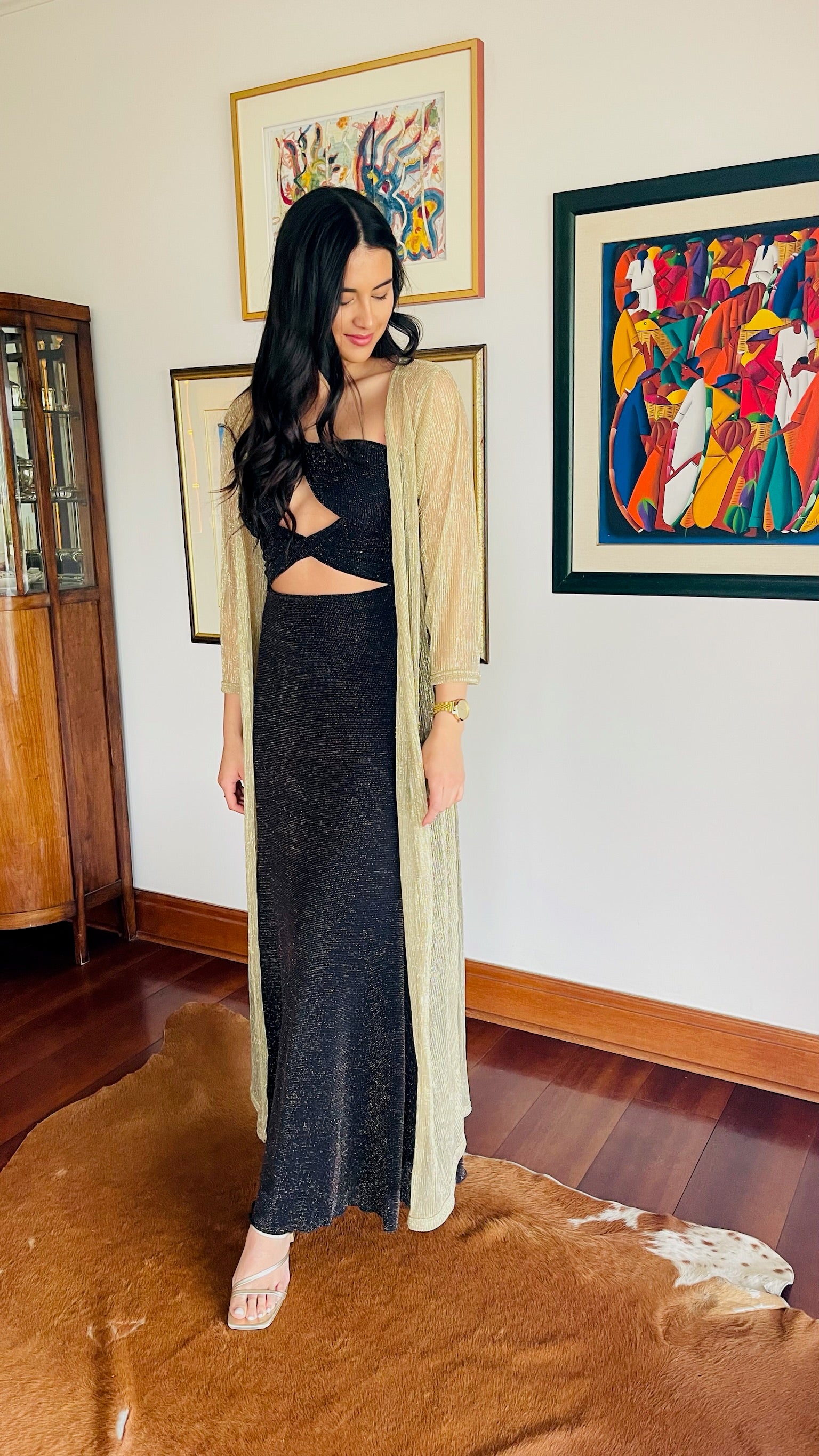 Vestido Paulina Negro Puntos Dorados