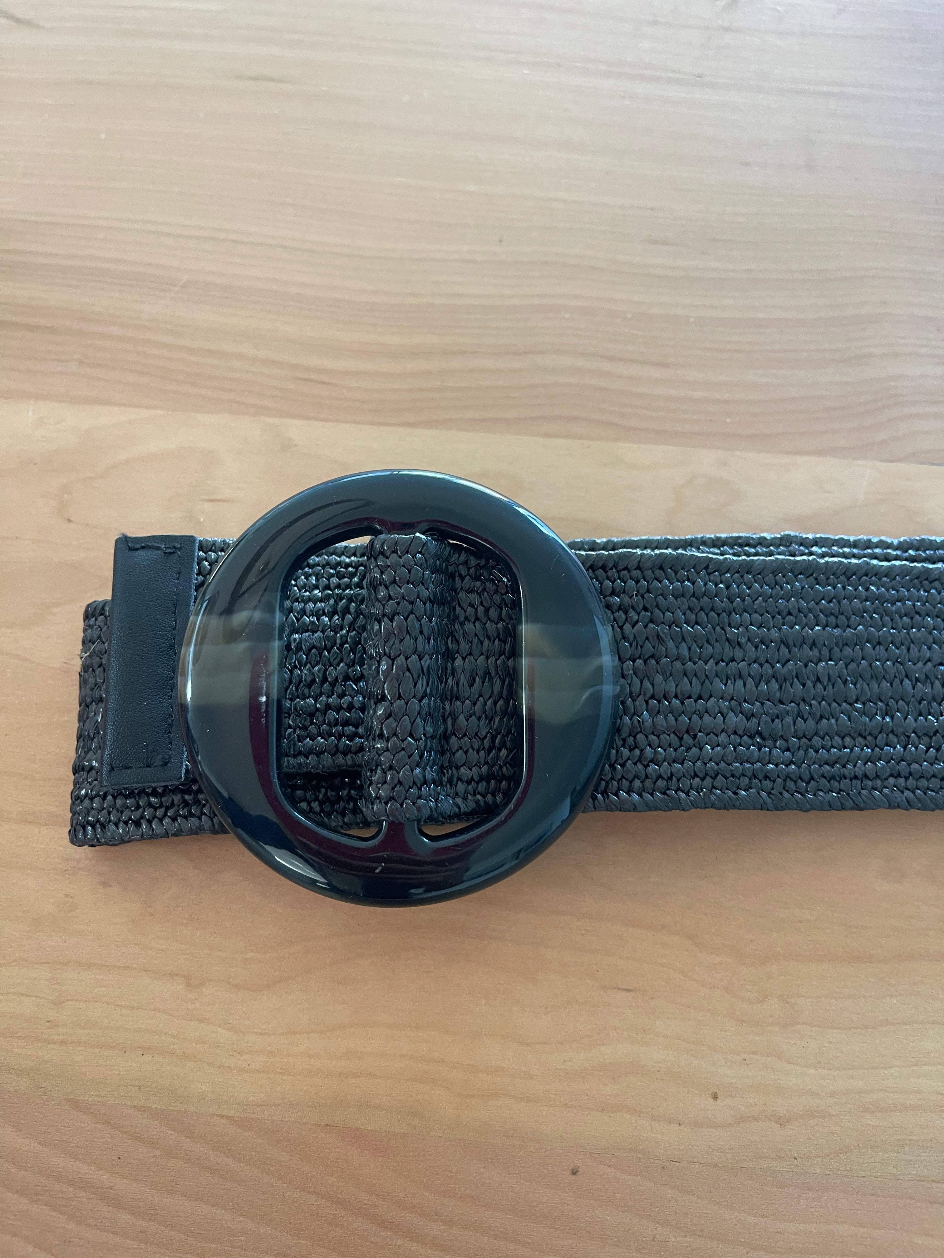 Cinturón Tejido Negro Hebilla Circular Print