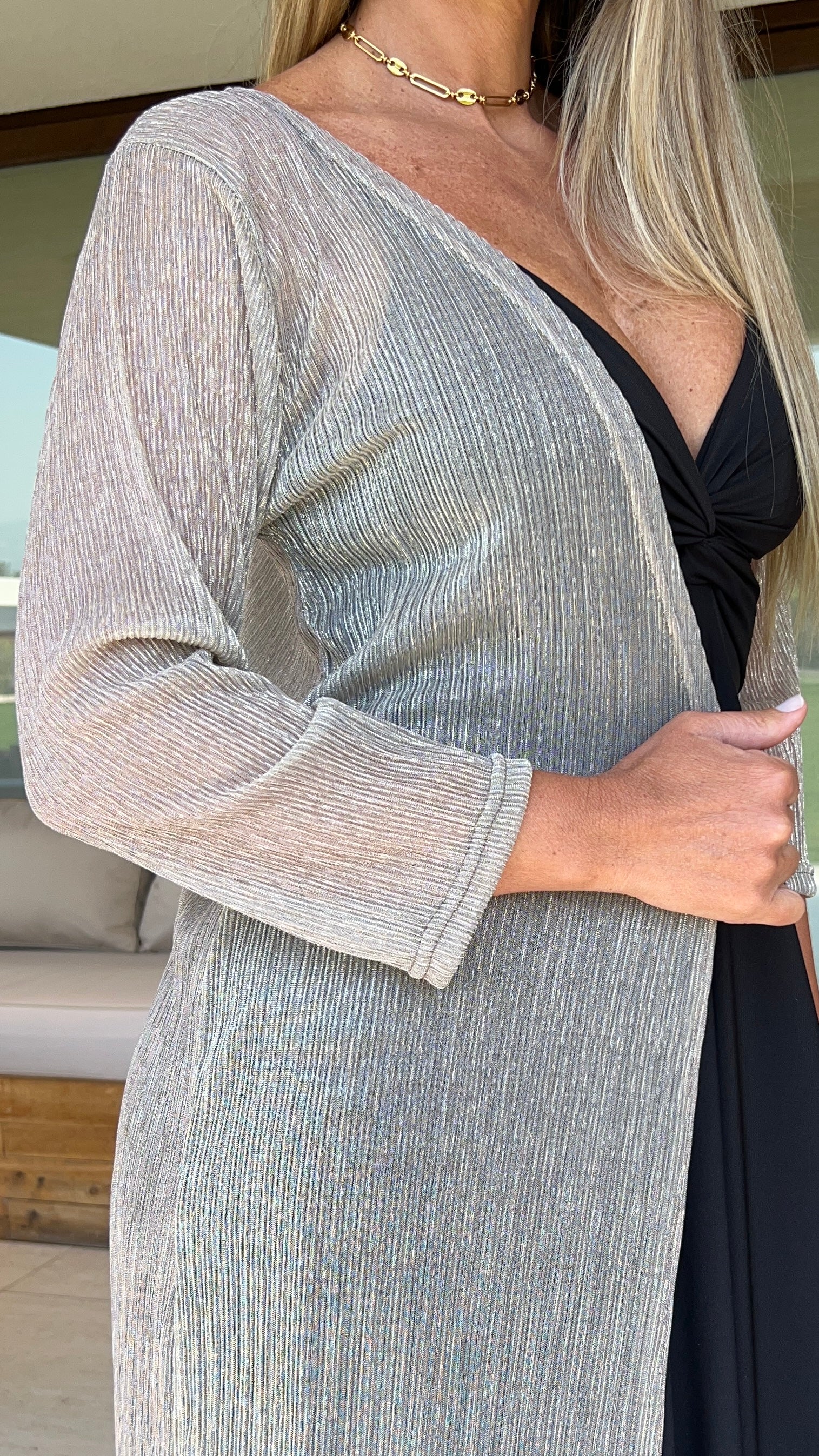 Tapado Marfil traslúcido, Kimono fiesta mujer Beige| Amoramar.cl 