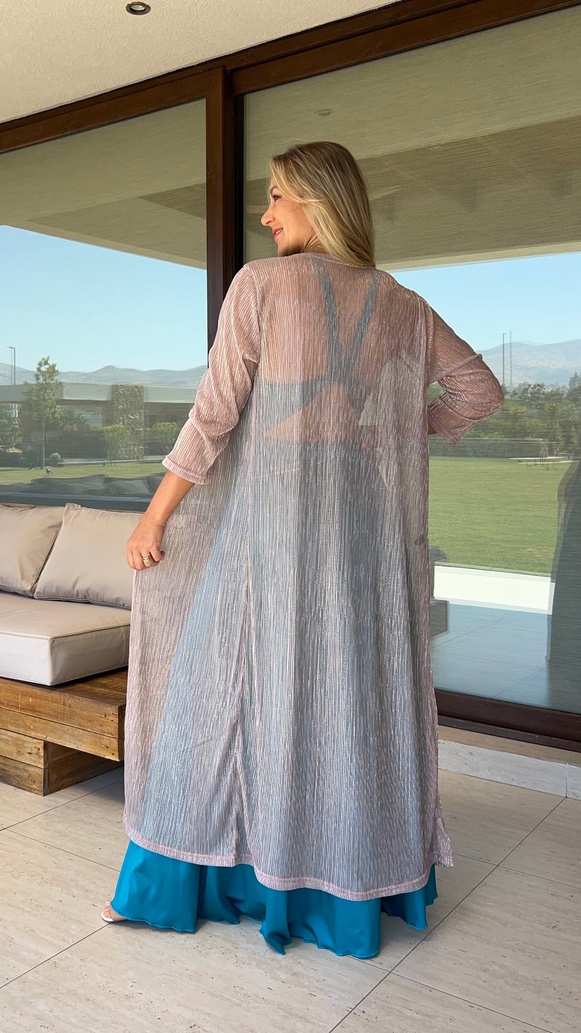 Tapado Palo Rosa traslúcido, Kimono fiesta mujer Rosa| Amoramar.cl 