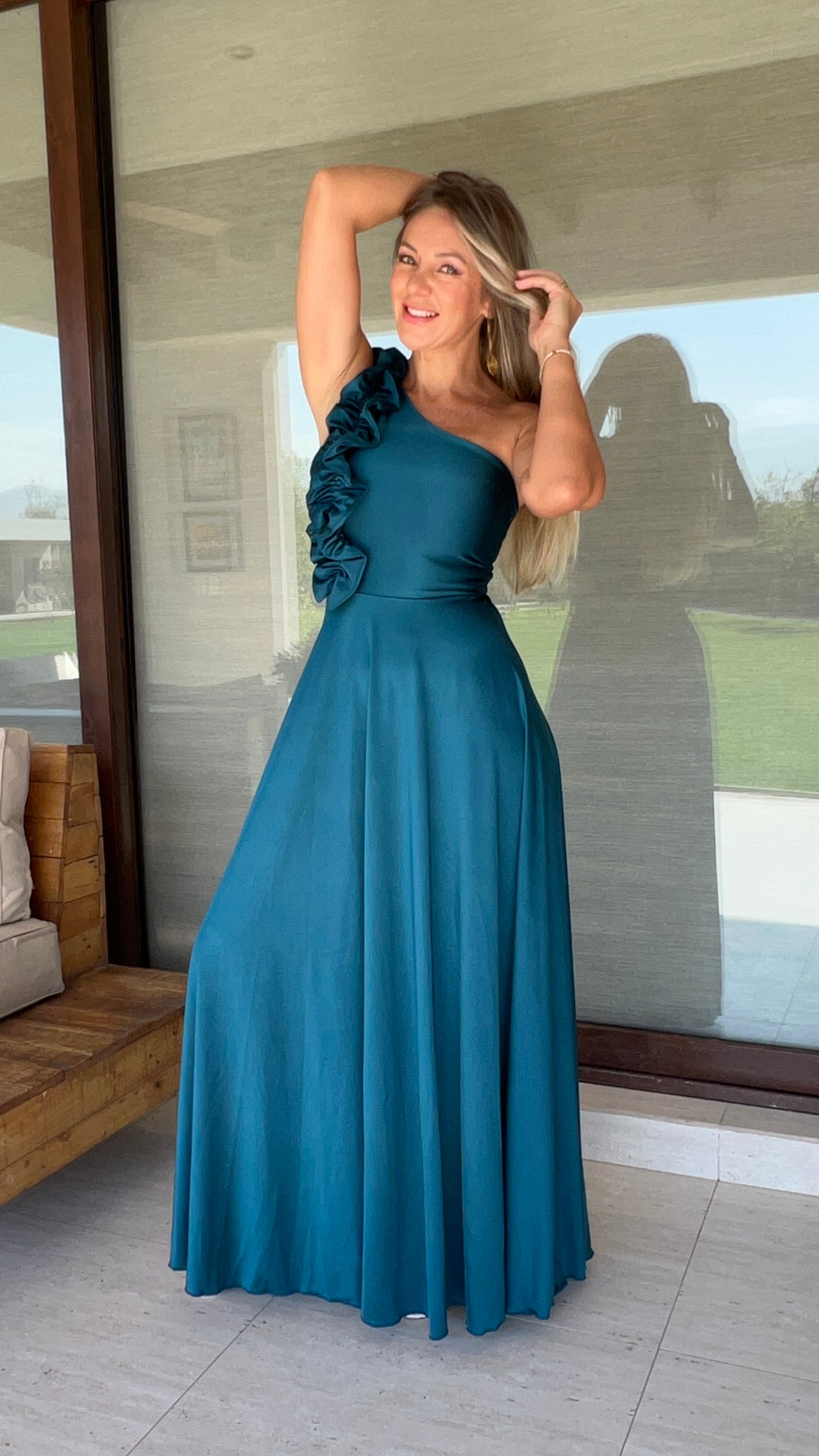 Vestido Camila Azul Petróleo| Vestido fiesta largo mujer asimétrico |Amoramar.cl 6