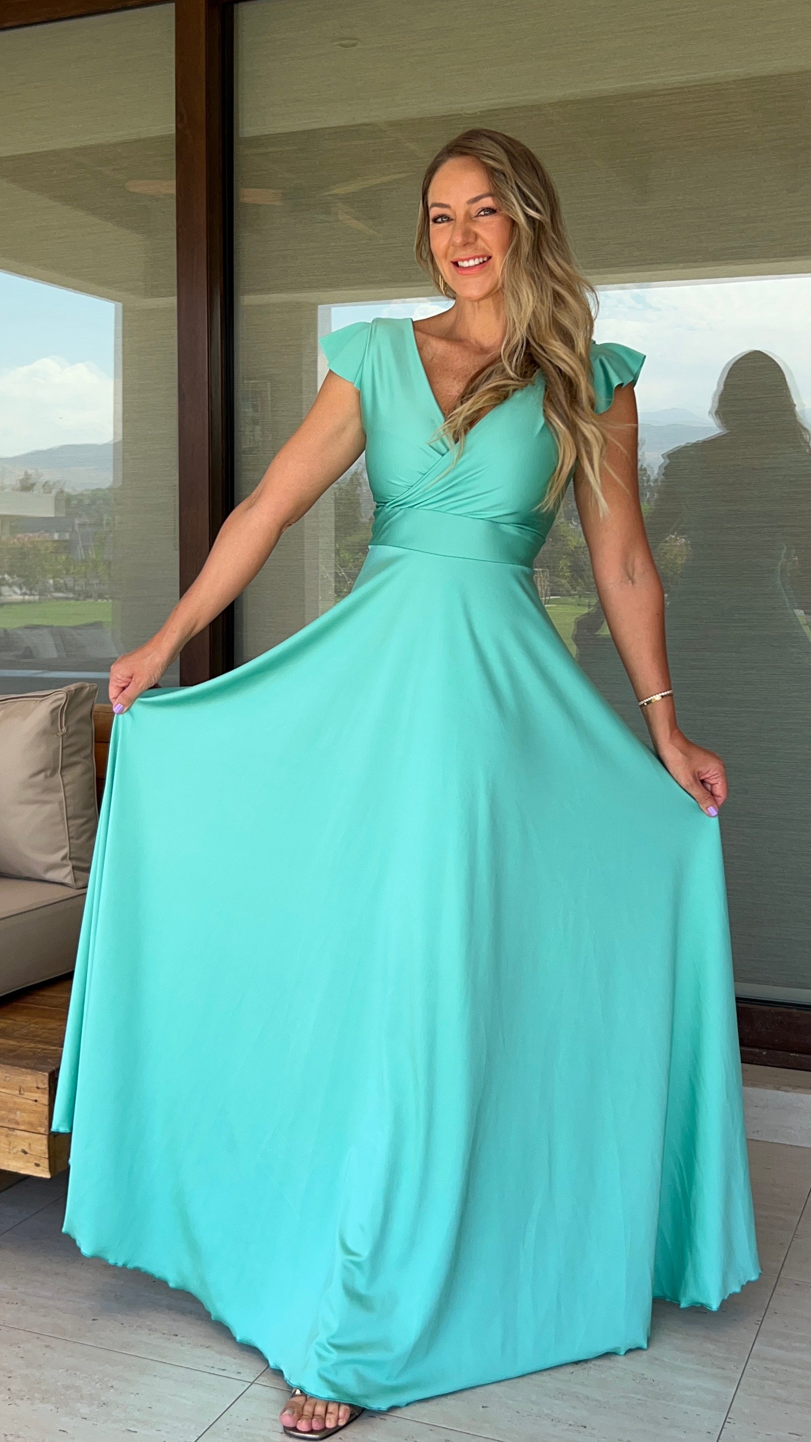 Vestido Largo de Fiesta Isabella Verde Agua