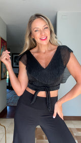 Croptop Barcelona Negro Plisado