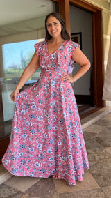 Vestido Barcelona Palo Rosa con Flores