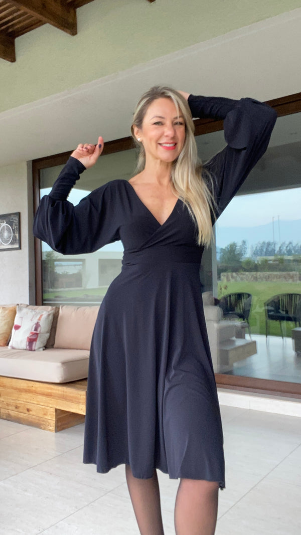 Vestido Manga Globo Negro