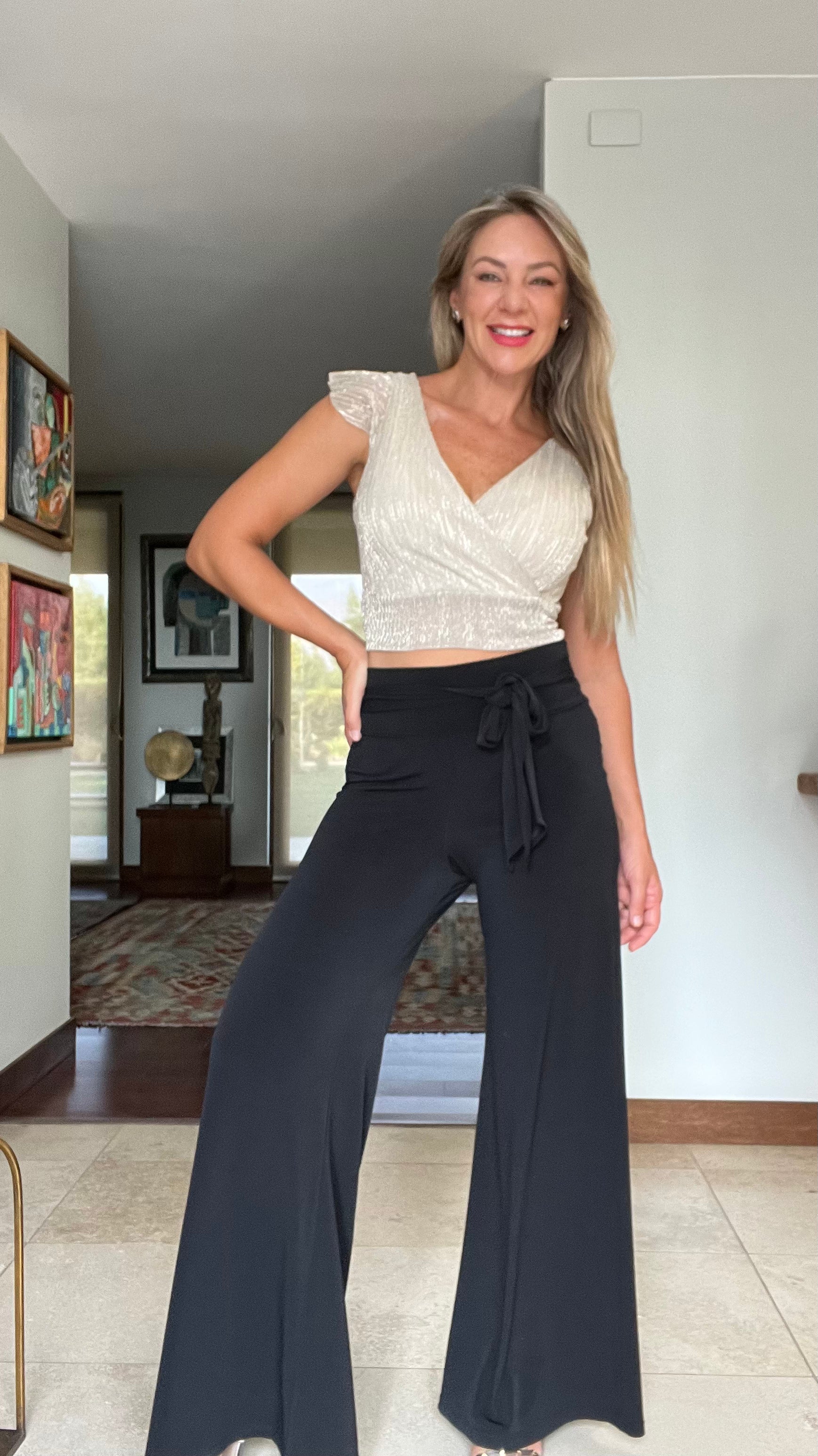Pantalon best sale negro palazzo