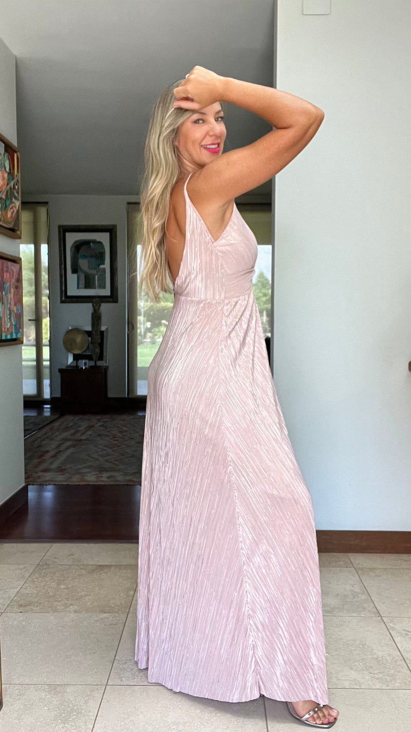 Vestido Amanda en V Plisado Palo Rosa