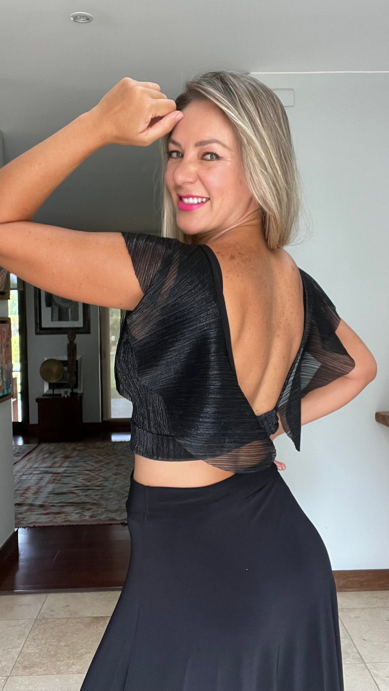 Croptop Barcelona Negro Plisado