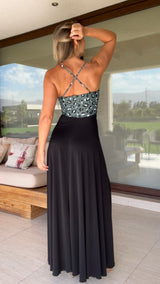 Vestido Amanda Cruzado Print Verde Olivo / Negro