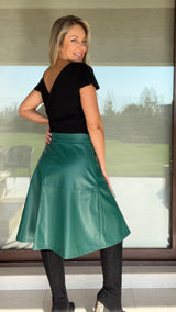 Falda Midi Ecocuero Verde
