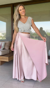 Falda Envolvente Piel de Seda Nude/ Palo Rosa