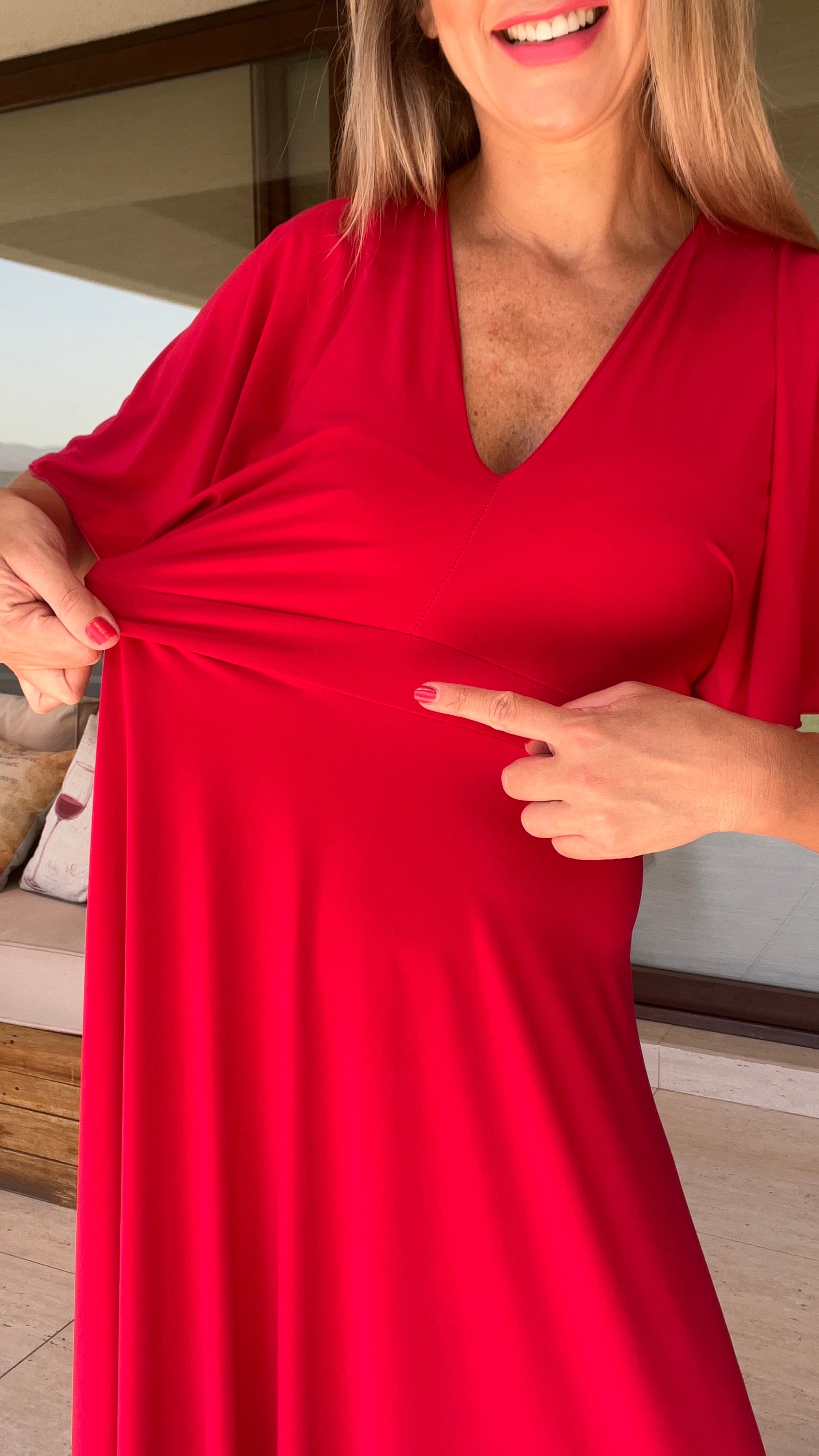 Vestido Manga de Ángel Rojo Carmín