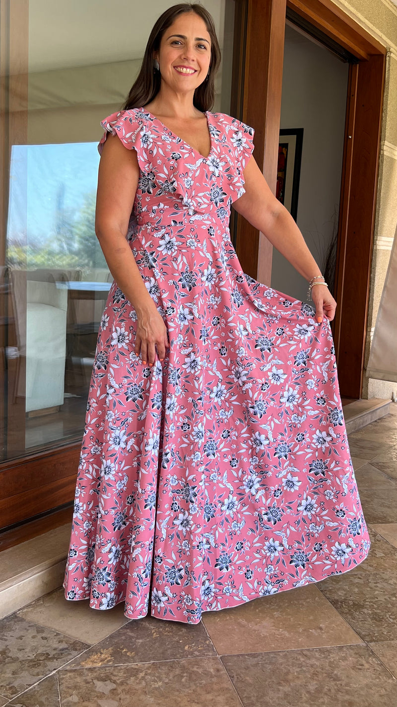 Vestido Barcelona Palo Rosa con Flores