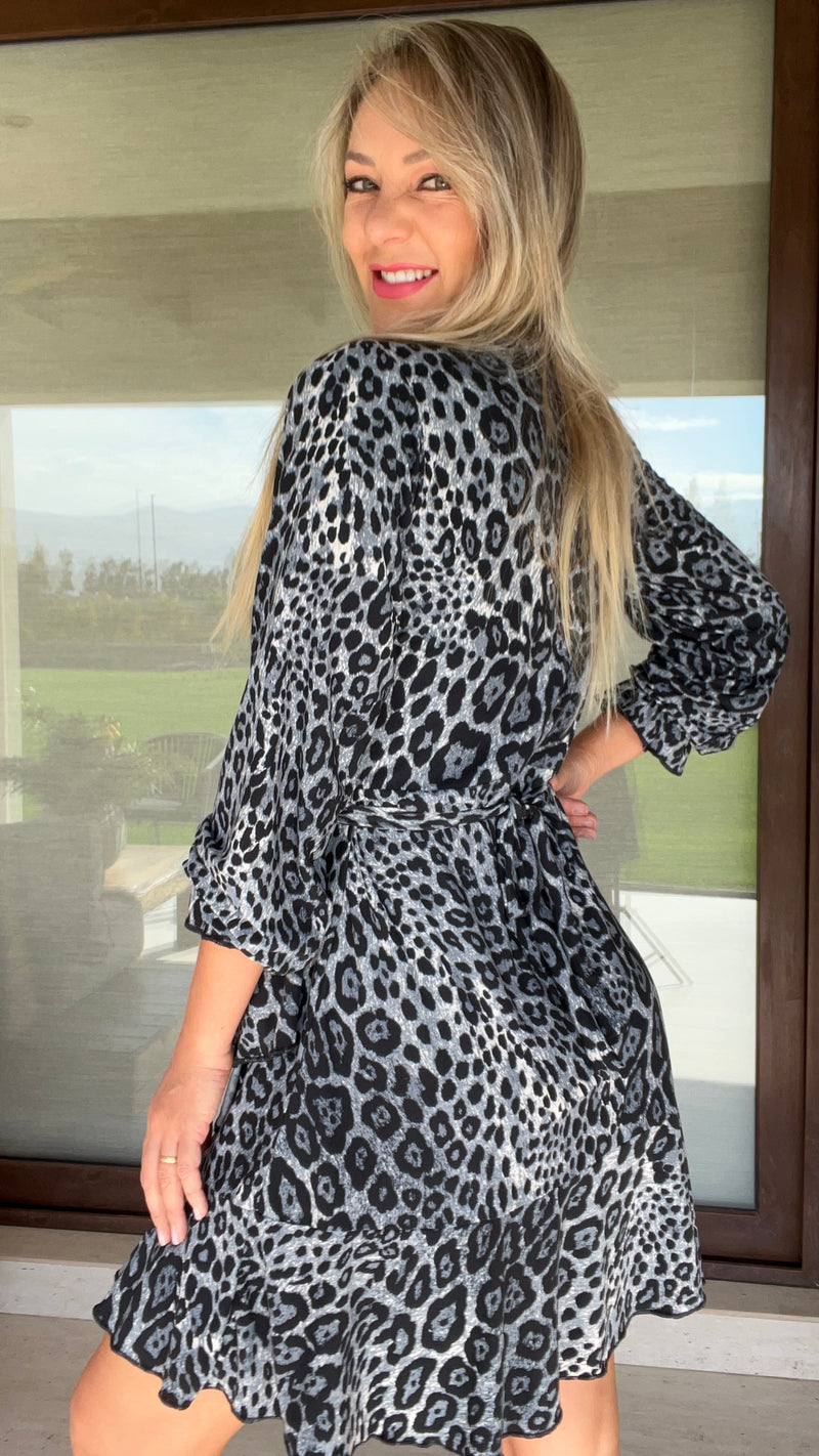 Vestido MILA Manga Larga Print Gris
