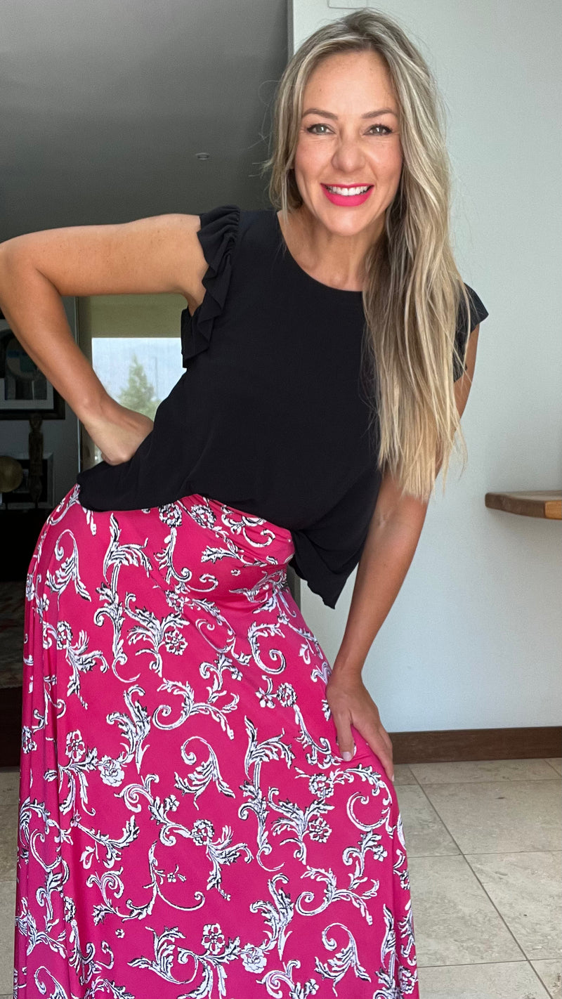 Maxifalda Fucsia con Flores Blancas