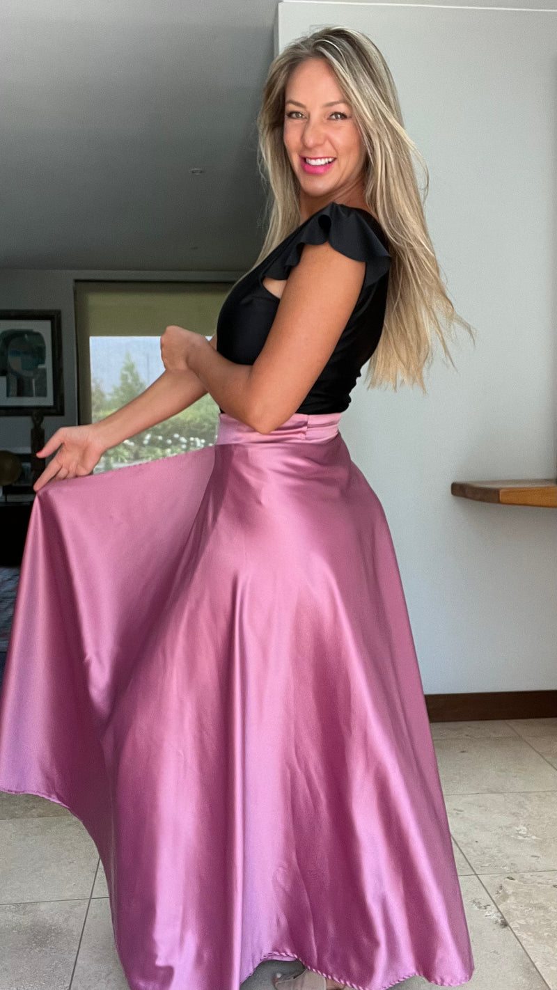 Falda Envolvente Piel de Seda Recta Rosa Viejo