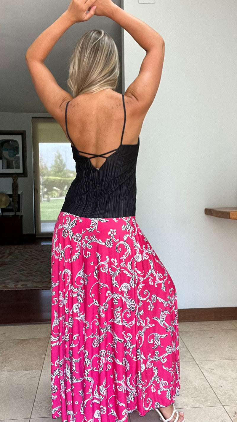Maxifalda Fucsia con Flores Blancas