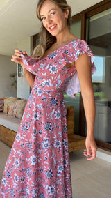 Vestido Barcelona Palo Rosa con Flores
