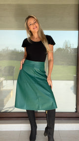 Falda Midi Ecocuero Verde