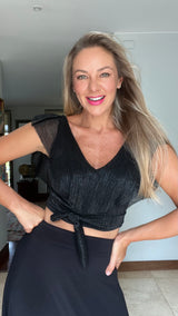 Croptop Barcelona Negro Plisado